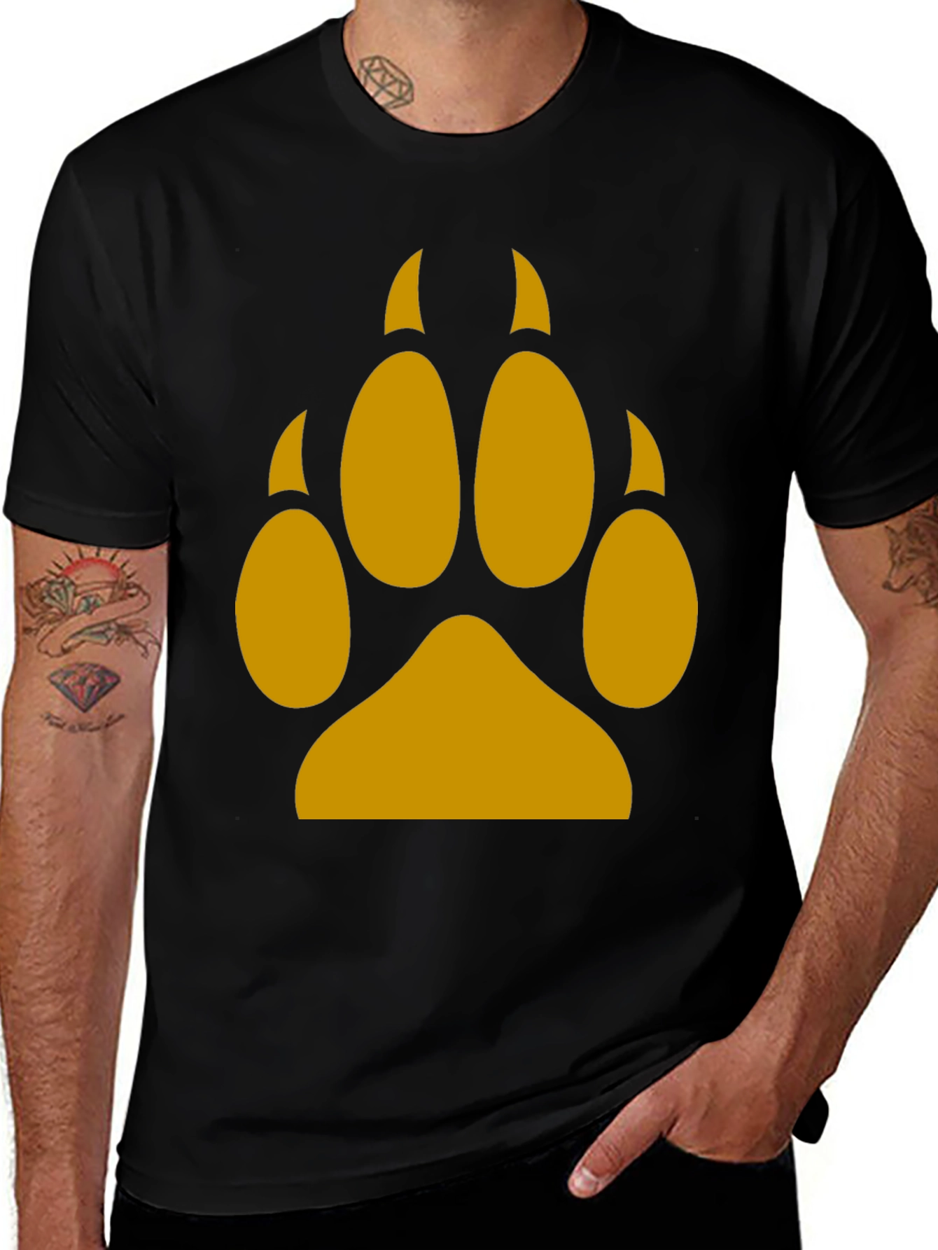 Variant 11 of Wolf Paw Print Tee - Black Cotton Blend T-Shirt