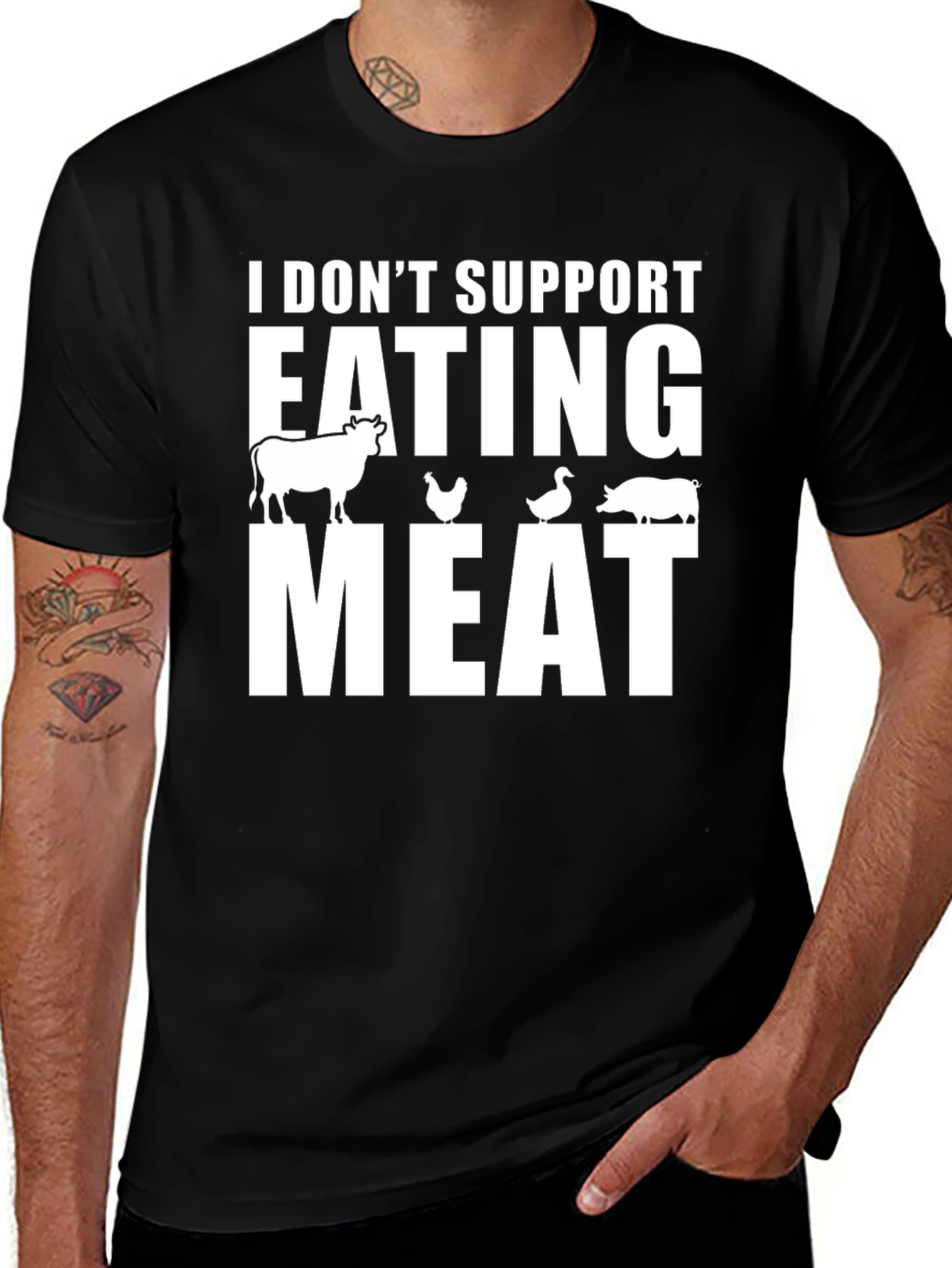 Variant 4 of I Don't Support Eating Meat Black T-Shirt