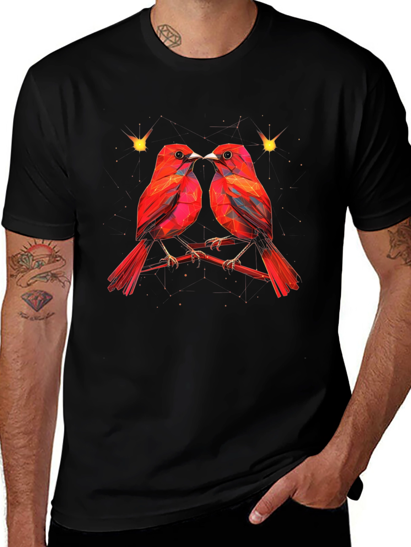 Variant 4 of Geometric Bird Print Black T-Shirt