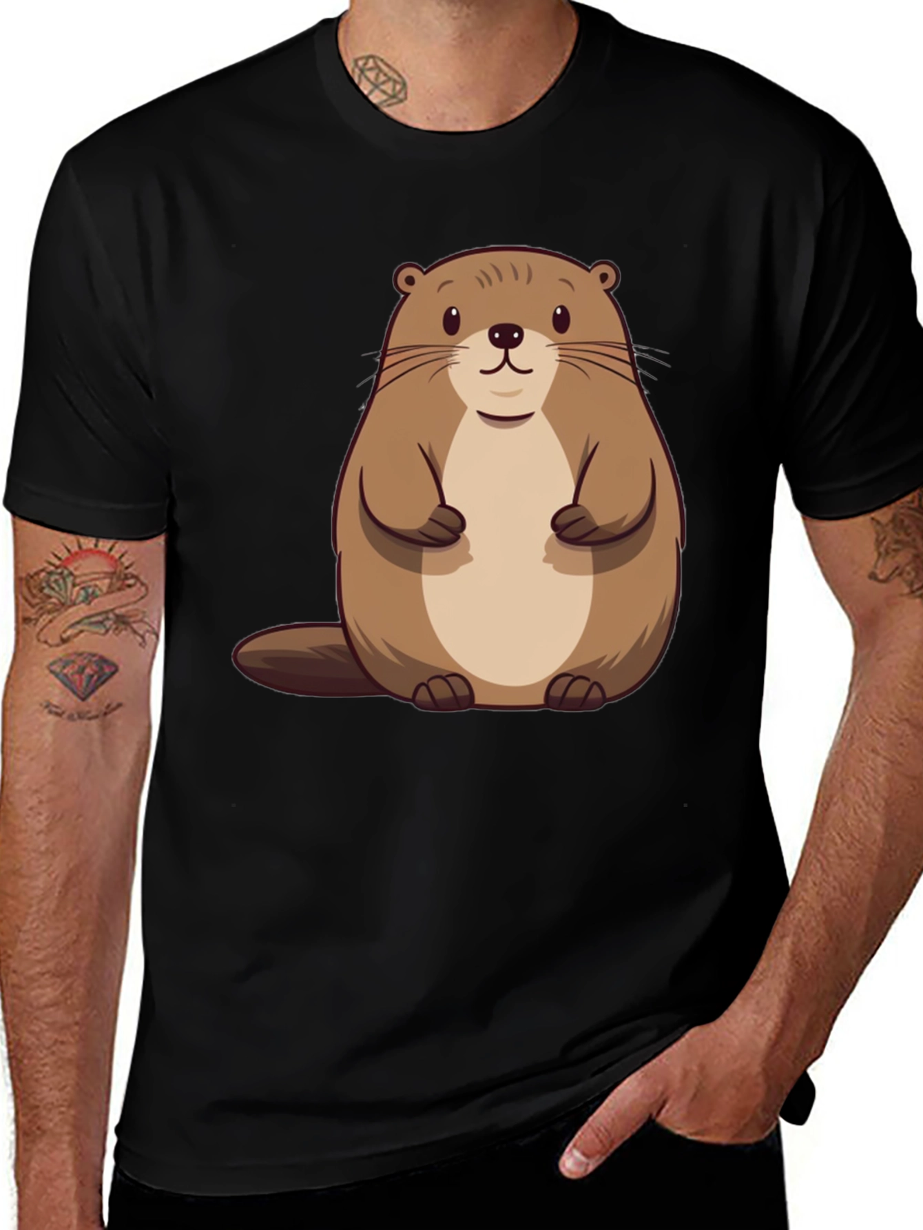 Variant 12 of Cute Beaver Graphic Tee - Black Cotton Comfort