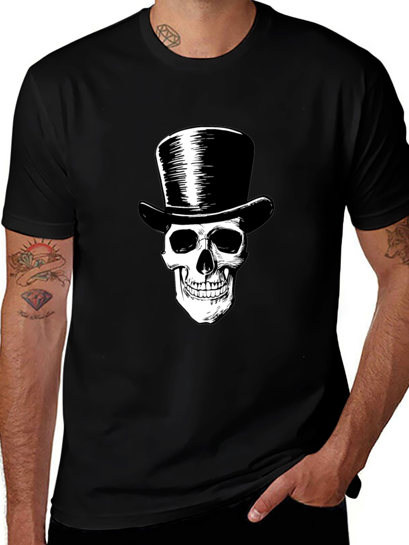 Skull Top Hat Graphic T-Shirt - Men's Black Tee