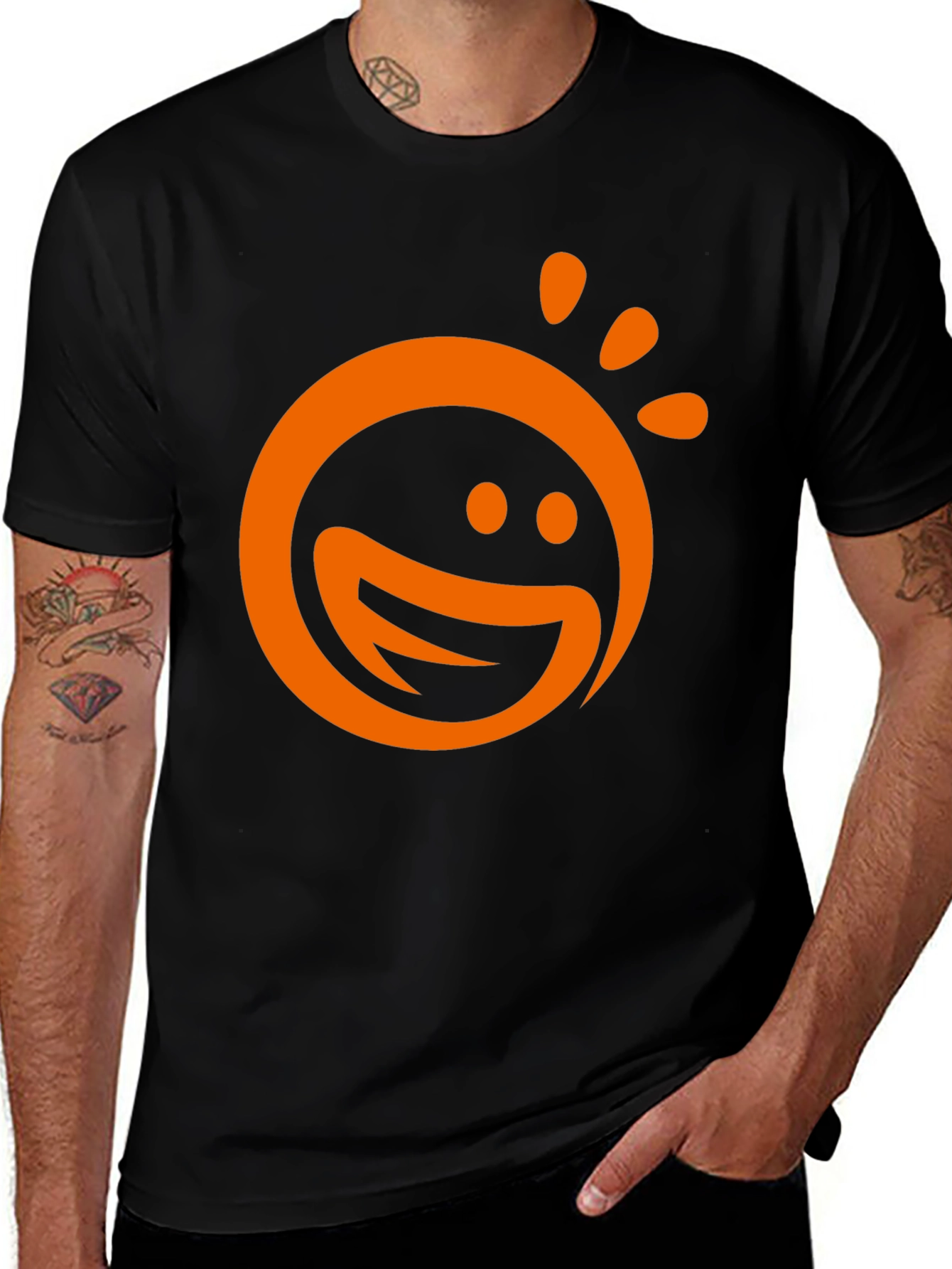 Variant 14 of Happy Sun Graphic Tee - Black Cotton Blend T-Shirt