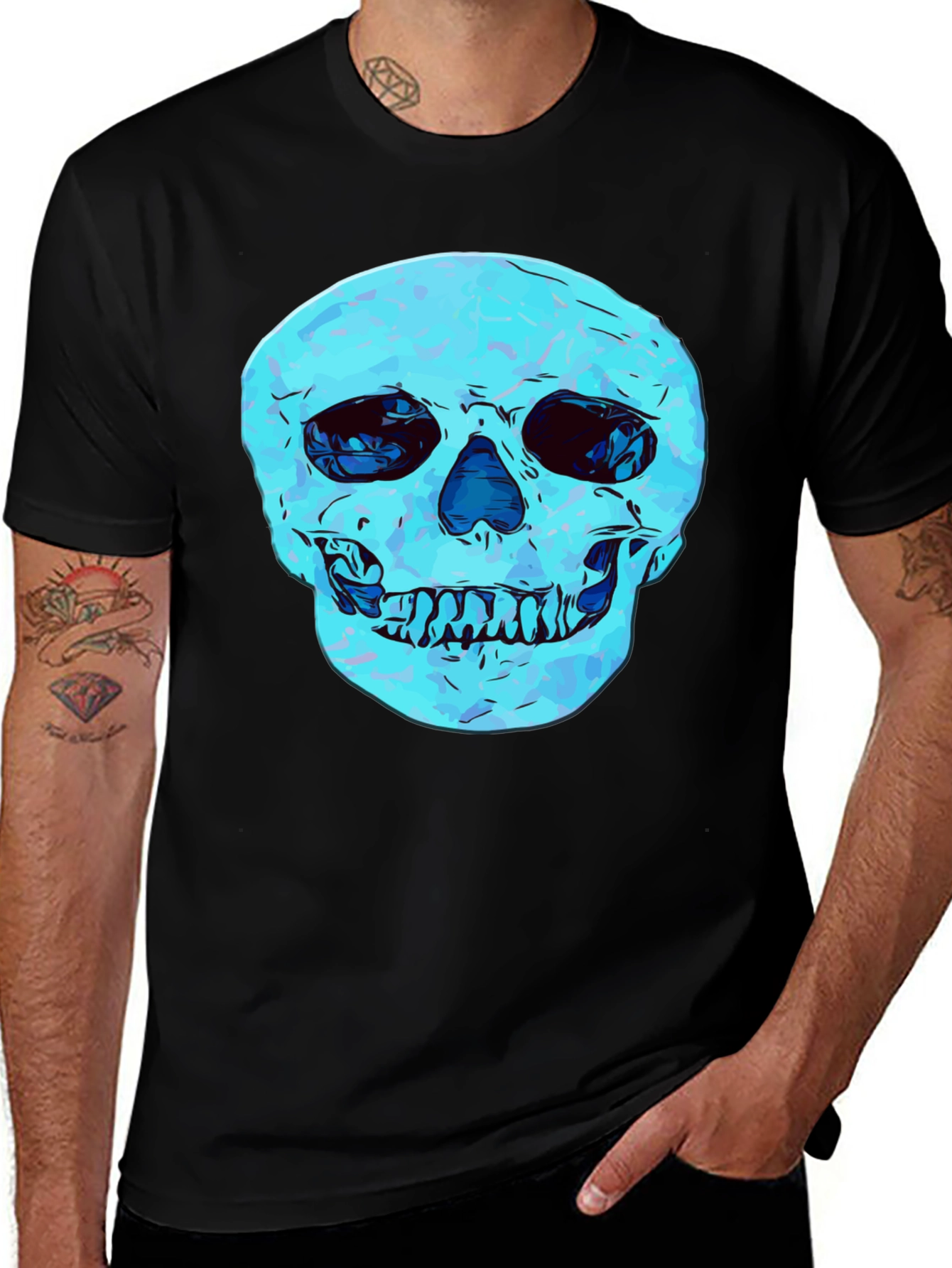 Black Cool Skull Graphic Print Black T-Shirt main image