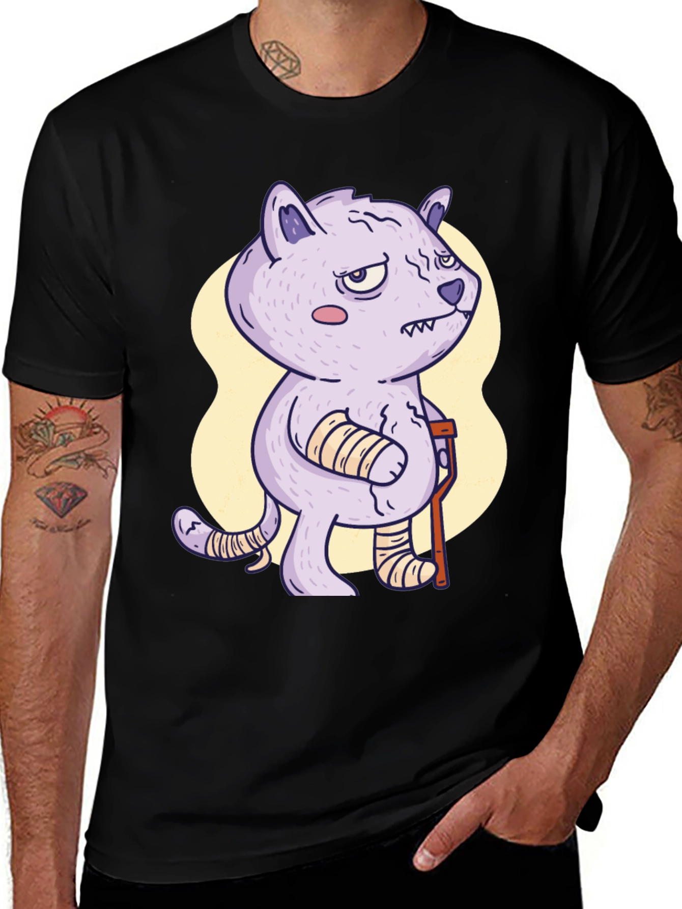 Variant 7 of Injured Cartoon Cat Graphic Tee