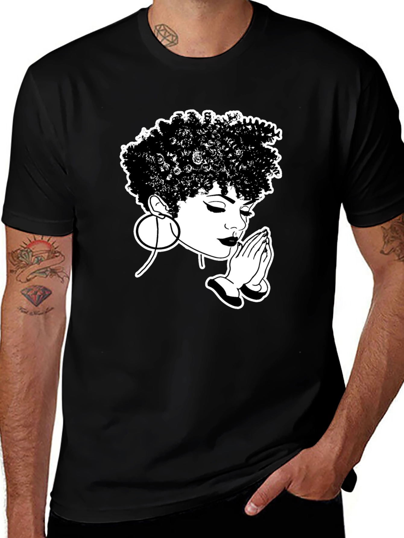 Praying Woman Graphic Tee - Stylish Black T-Shirt