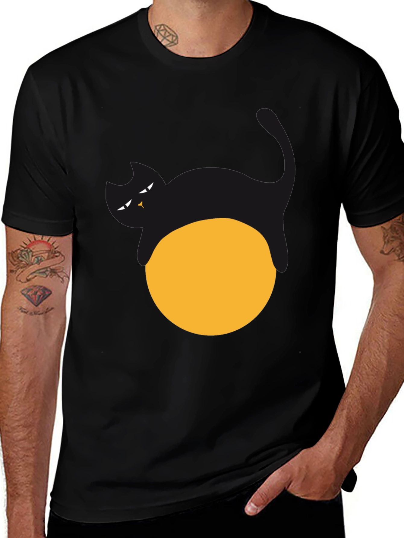 Variant 22 of Black Cat on Moon Graphic Tee - Halloween T-Shirt