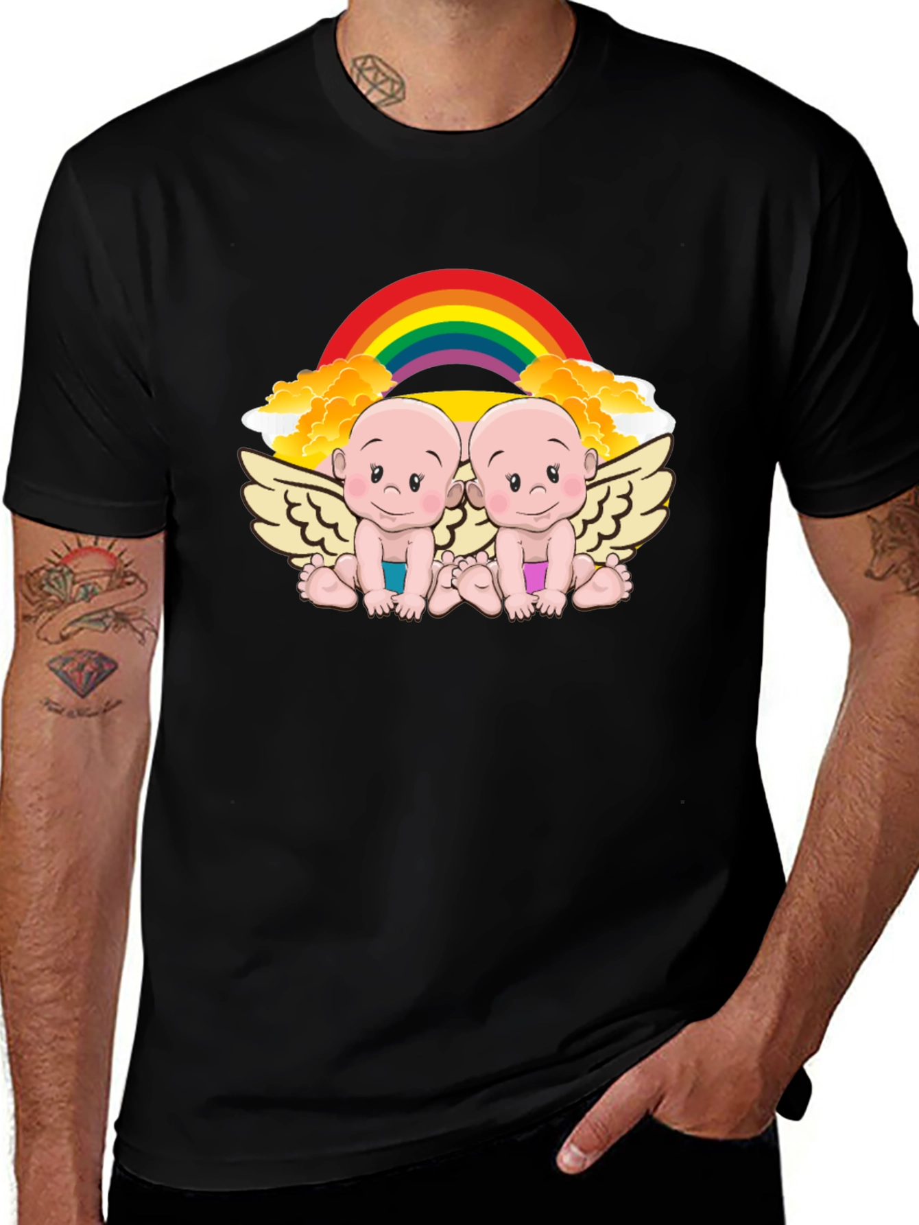 Variant 15 of Cute Babies Rainbow Graphic Black T-Shirt