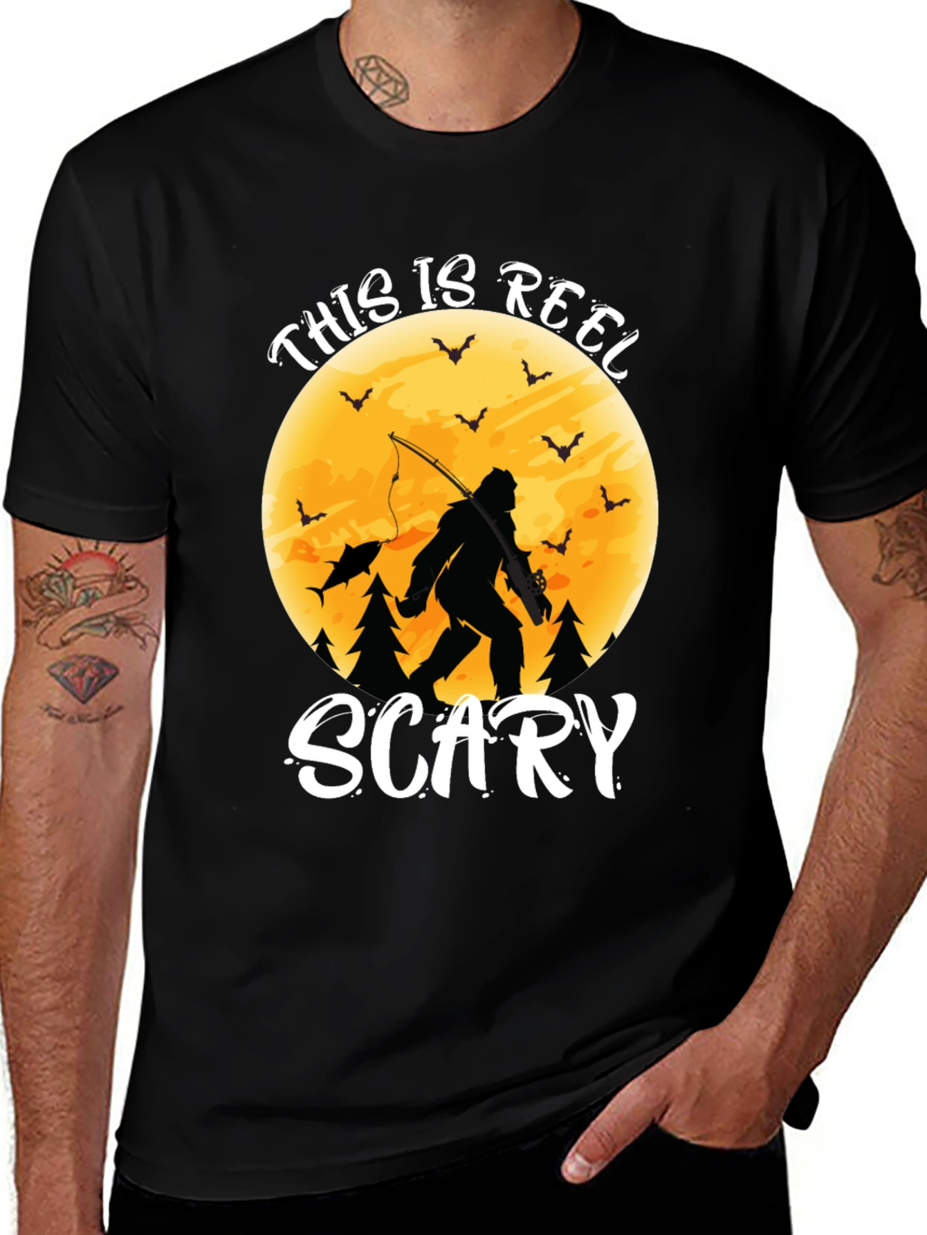 Variant 5 of Reel Scary Bigfoot Fishing T-Shirt