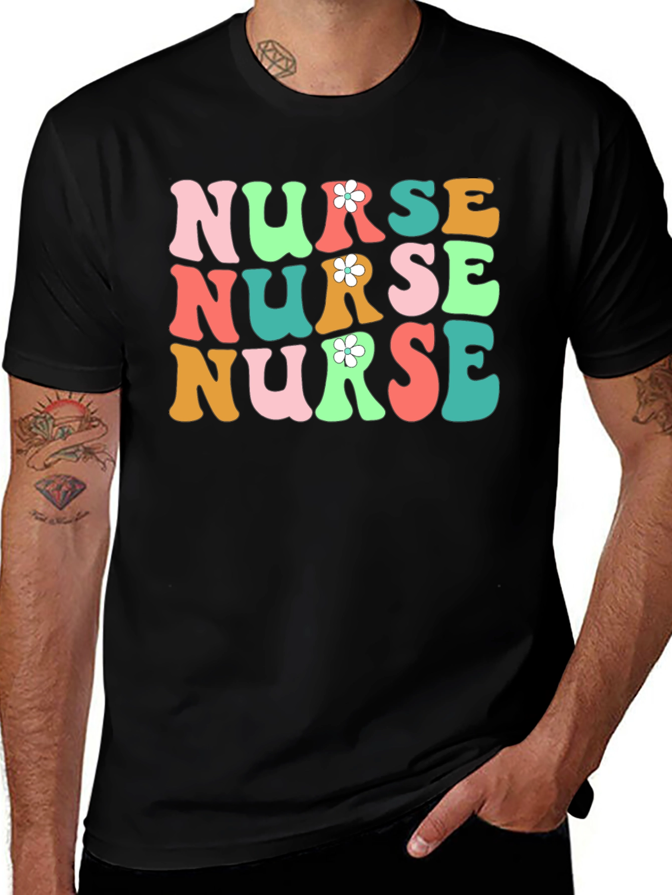 Variant 4 of Retro Nurse Graphic Tee - Black Cotton T-Shirt
