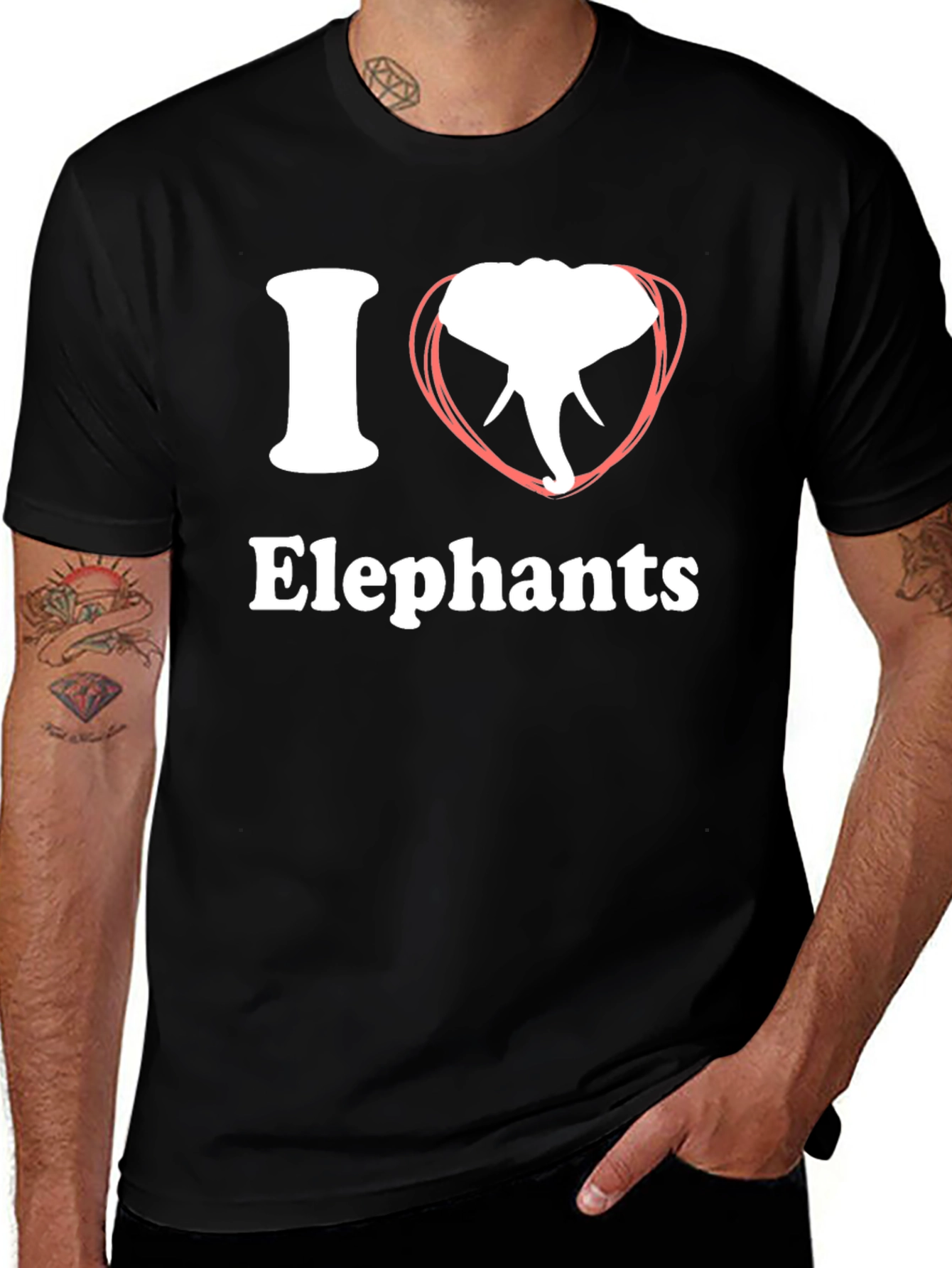 Variant 15 of I Heart Elephants Graphic Tee - Black T-Shirt