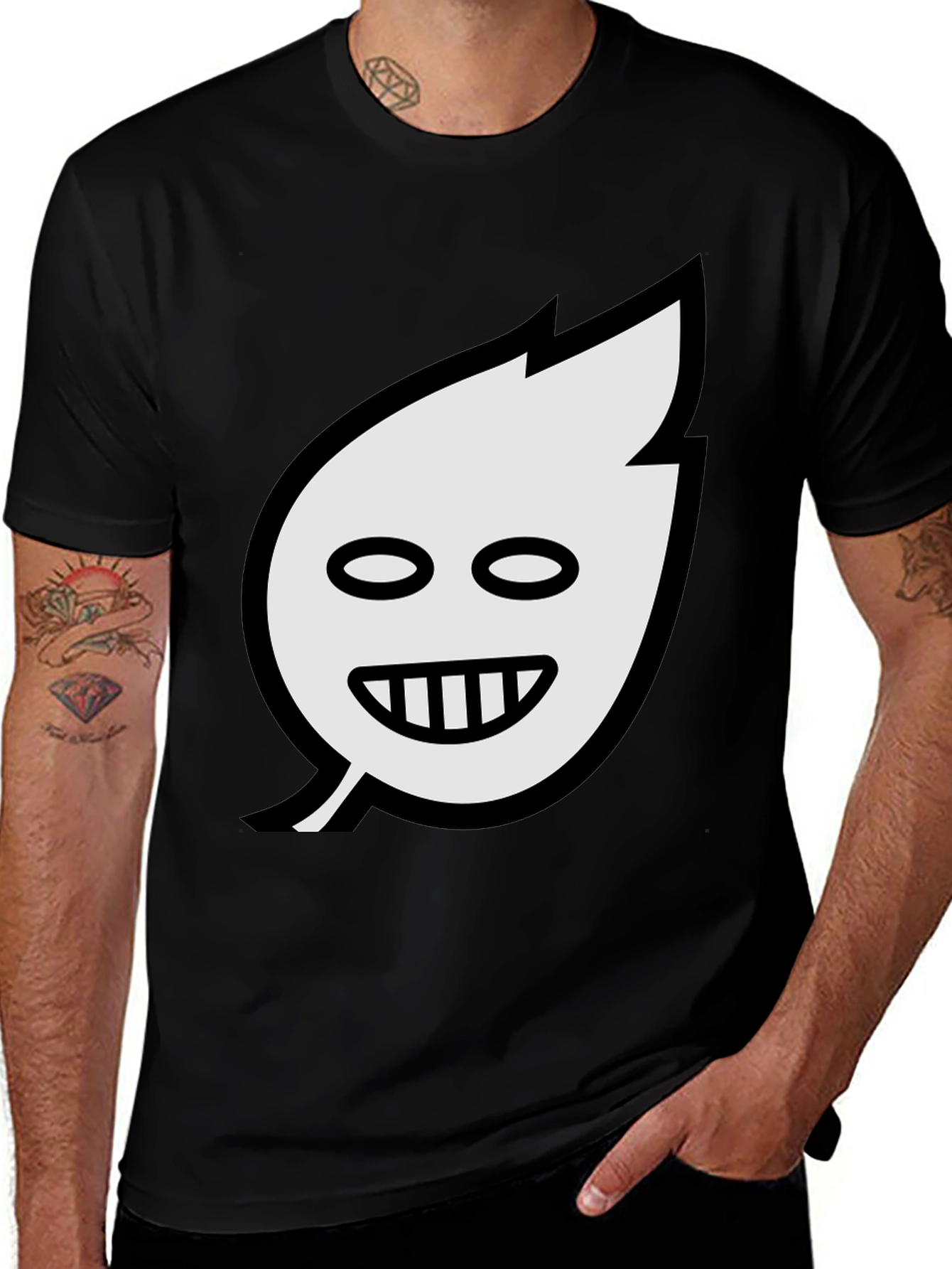 Variant 15 of Funny Leaf Face Graphic Black T-Shirt