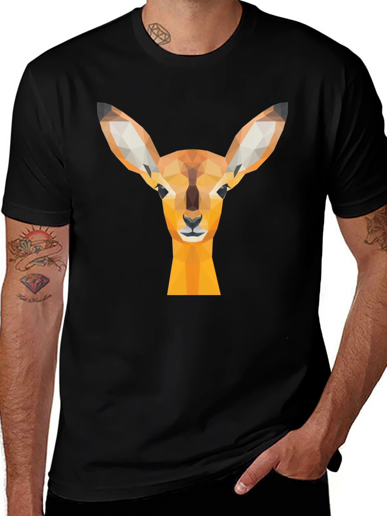 Variant 29 of Geometric Deer Head Black T-Shirt