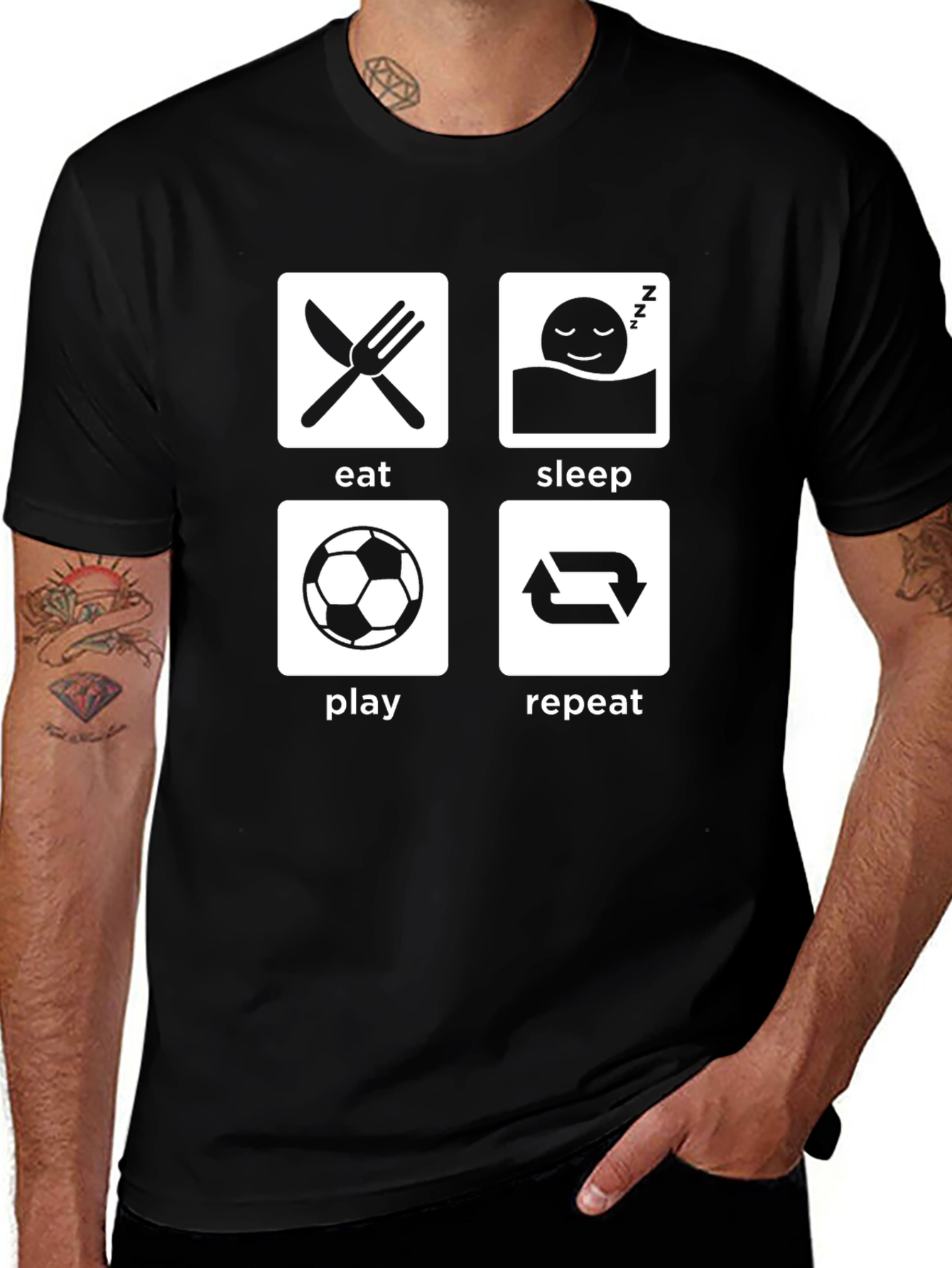 Variant 21 of Eat Sleep Play Soccer Repeat Black T-Shirt
