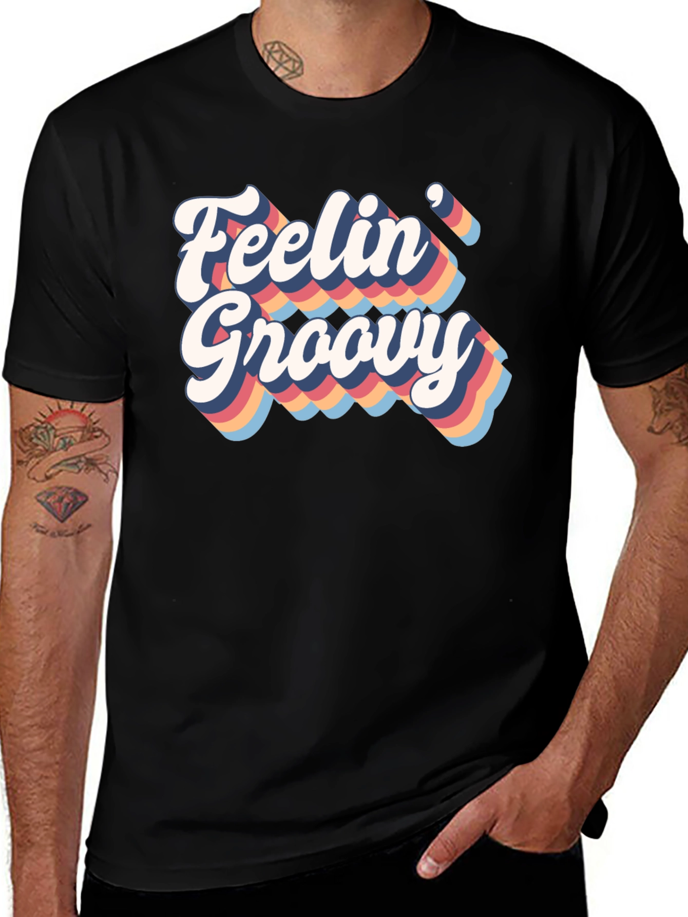 Variant 15 of Feelin' Groovy Retro Style Black T-Shirt