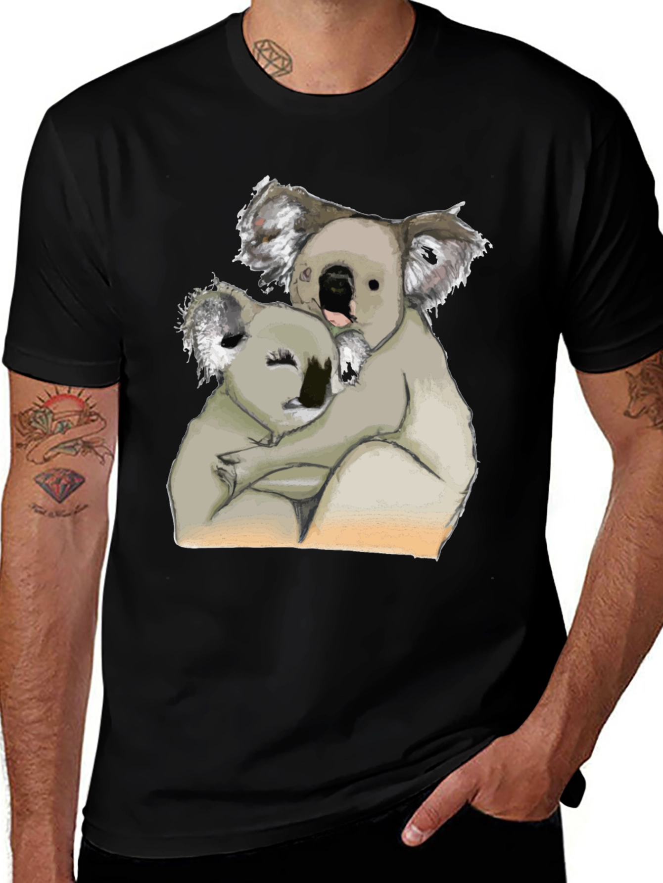 Variant 6 of Koala Hug T-Shirt - Black Cotton Tee