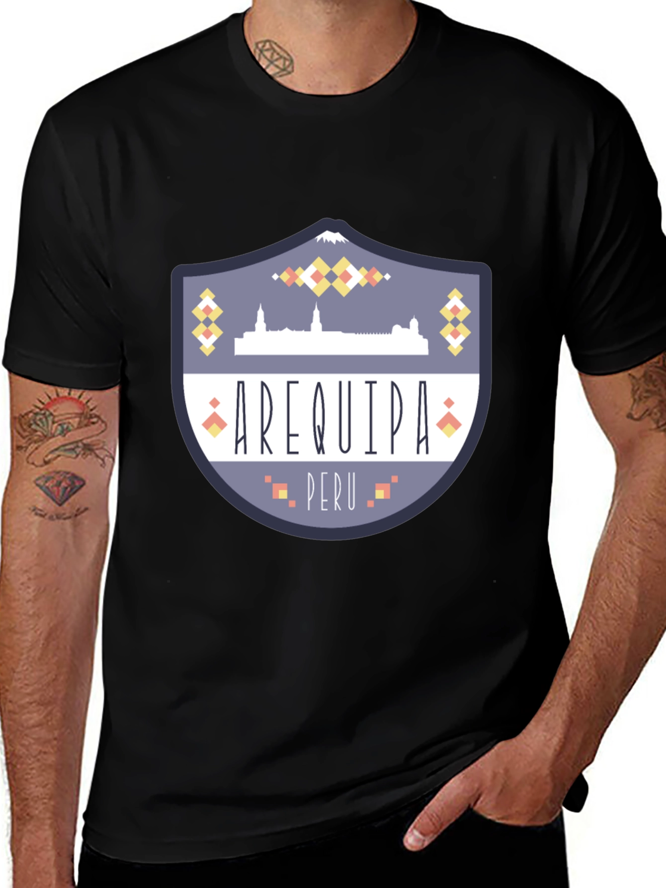 Arequipa Peru Graphic Tee - Black Crew Neck T-Shirt