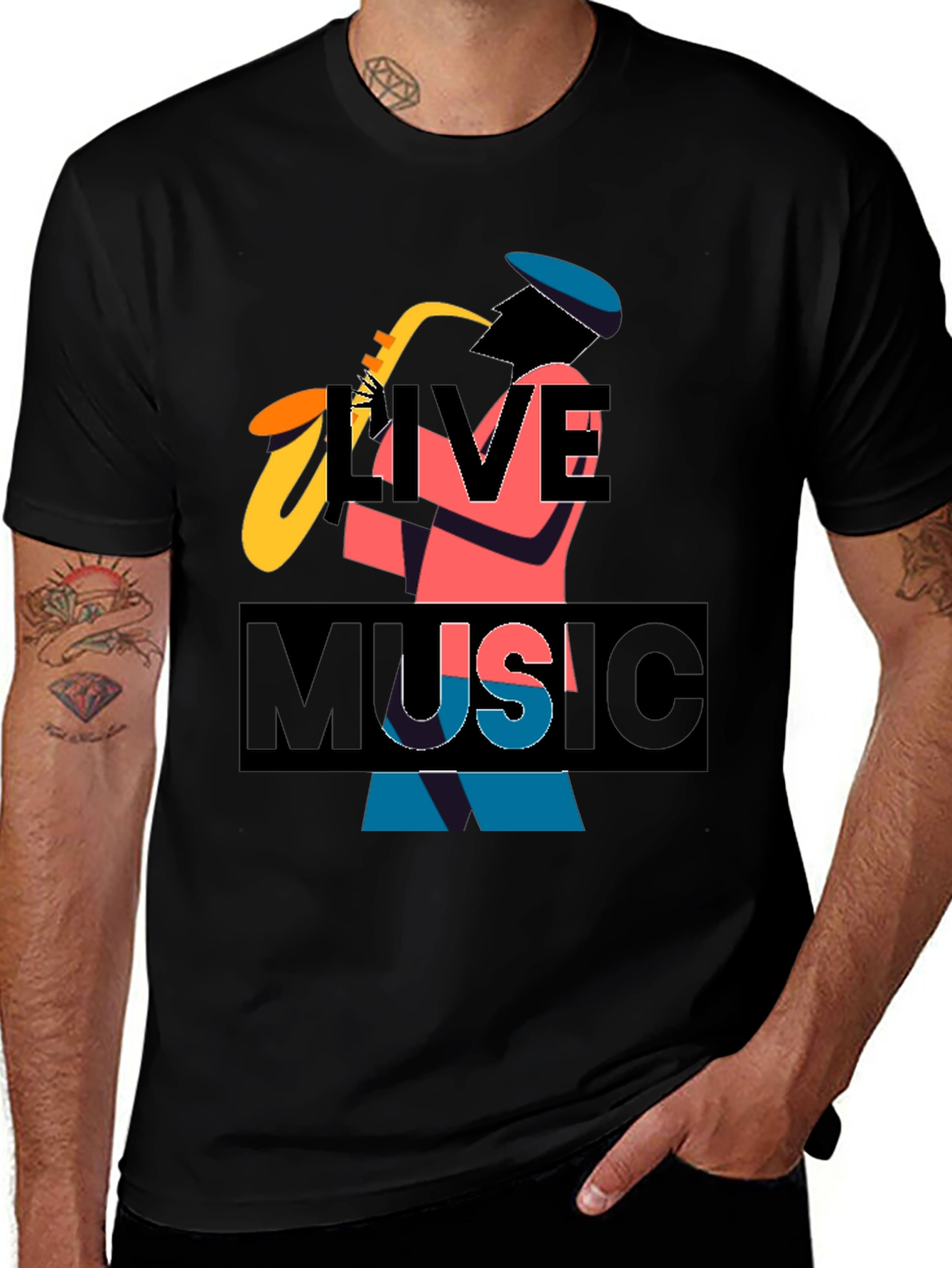 Variant 18 of Live Music Graphic Tee - Black Cotton T-Shirt