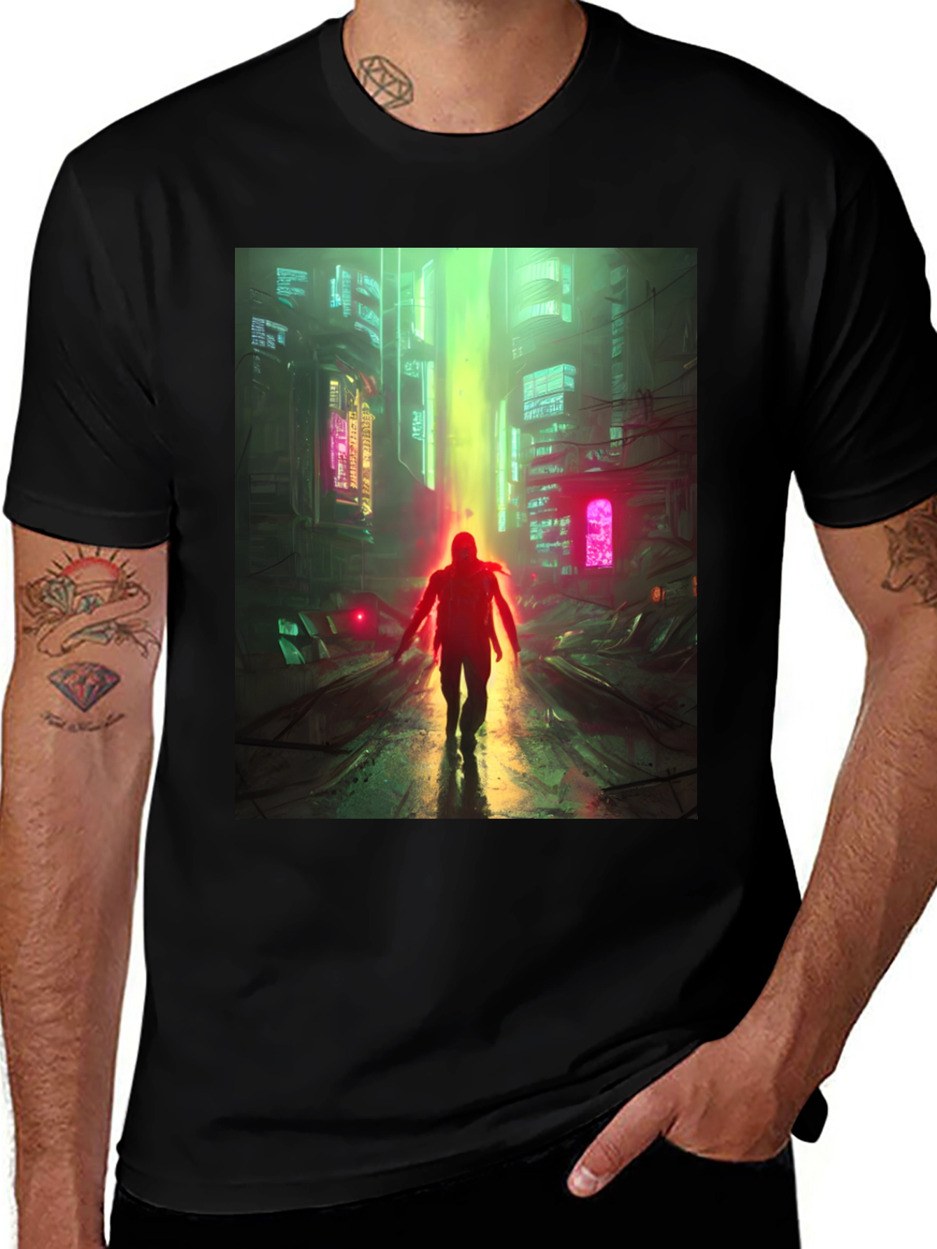 Variant 26 of Cyberpunk Cityscape Graphic Tee
