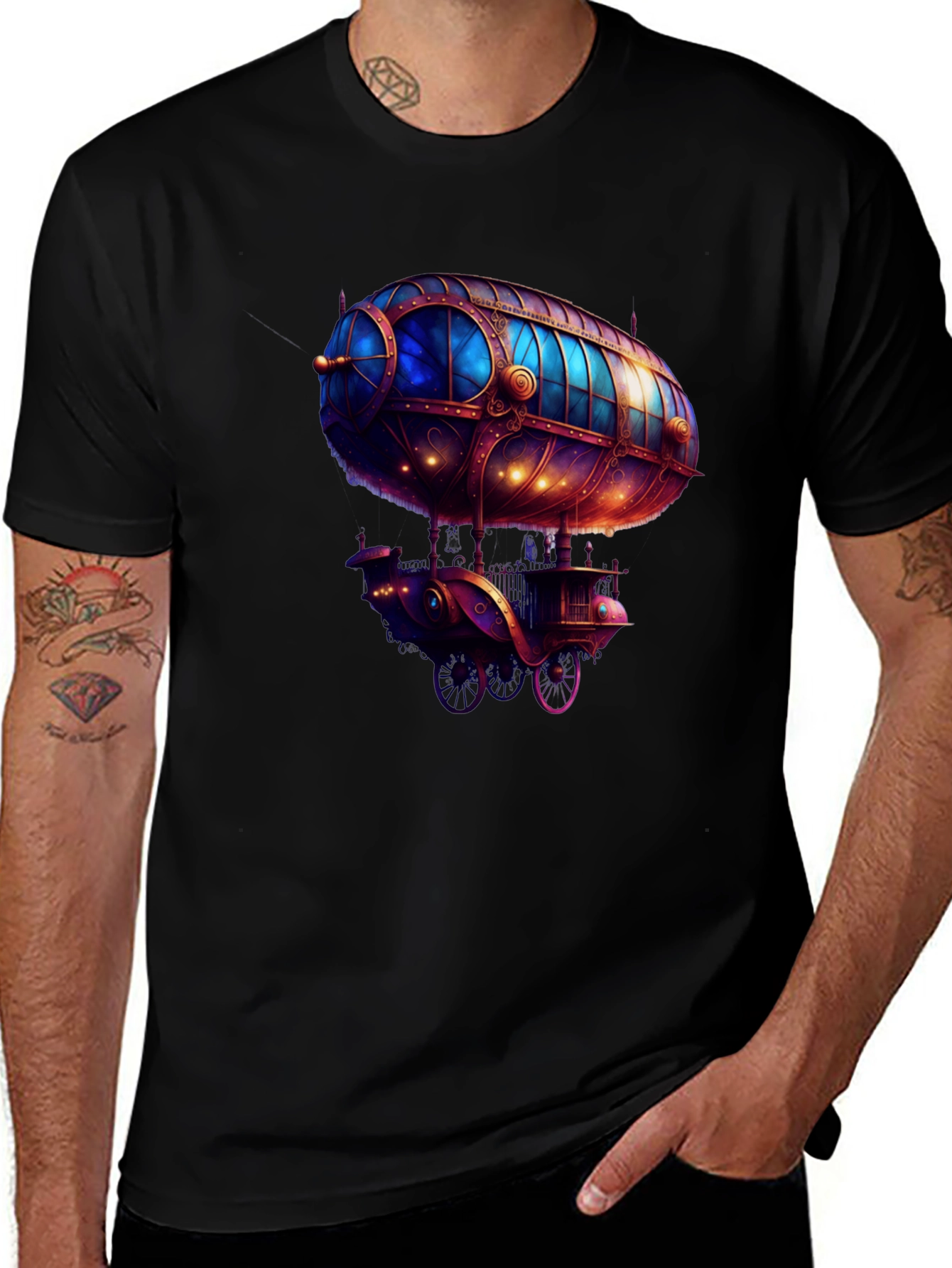Variant 19 of Steampunk Airship T-Shirt - Unique Design