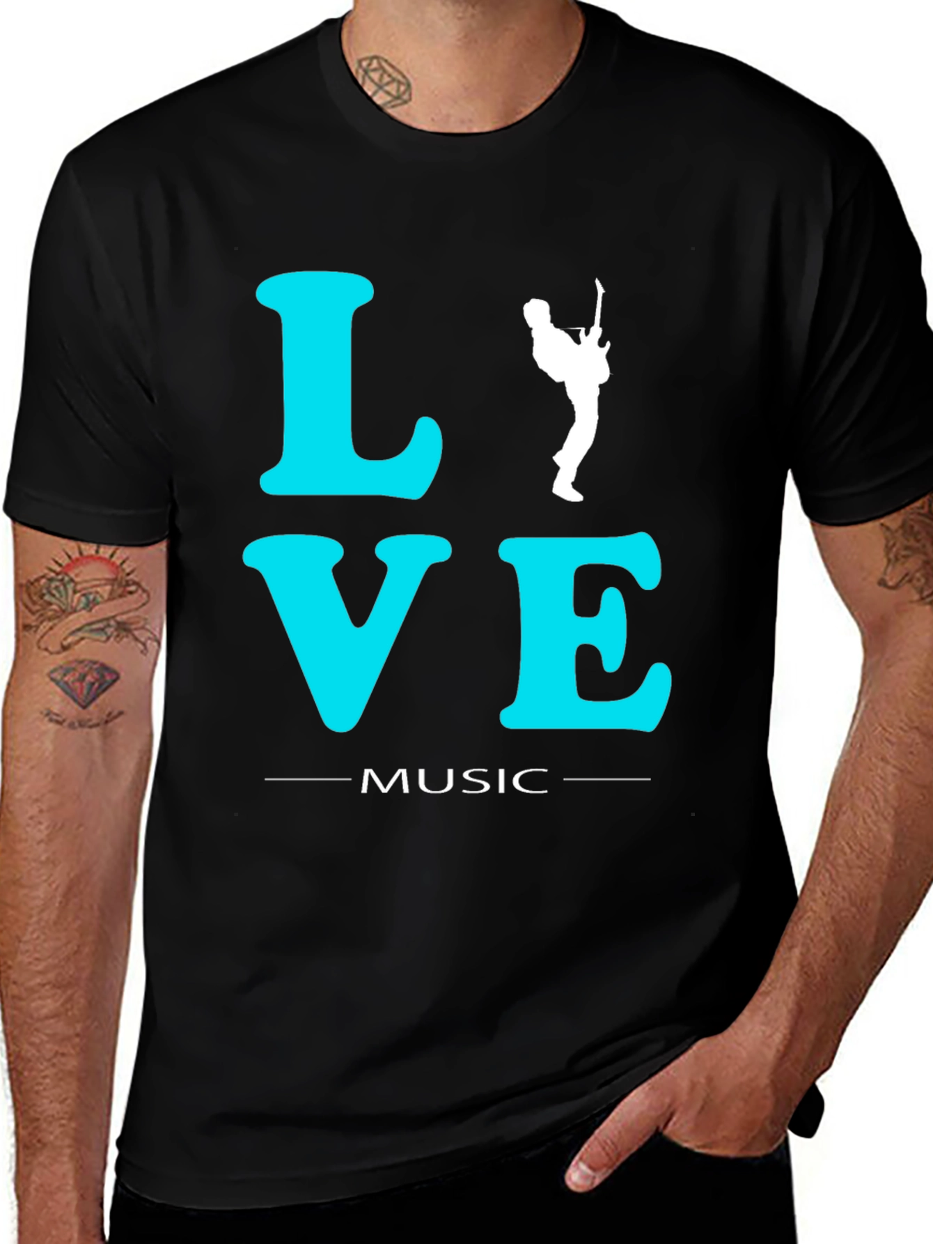 Variant 14 of Love Music Black T-Shirt, Guitar Player Design