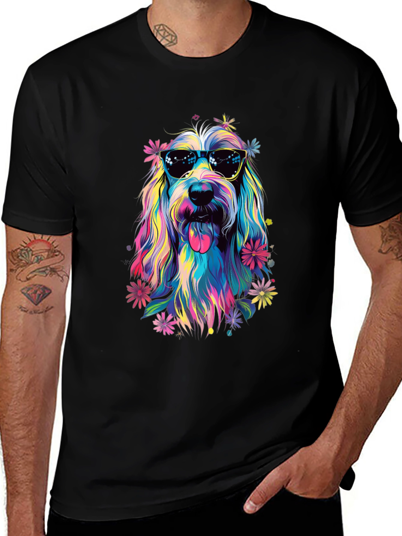 Variant 28 of Cool Dog Graphic Tee - Men's Black T-Shirt