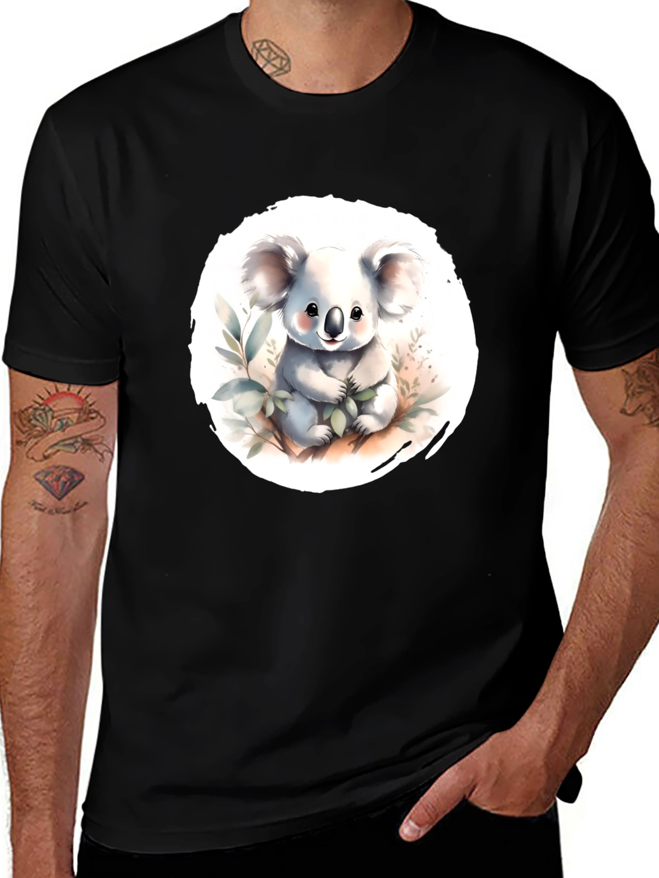 Variant 7 of Koala Graphic Print Black T-Shirt
