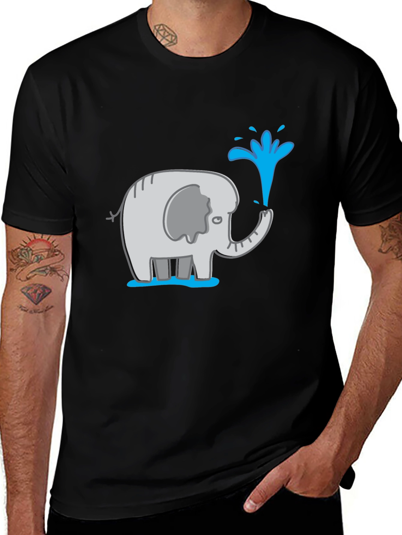 Variant 27 of Elephant Spraying Water Black Graphic T-Shirt