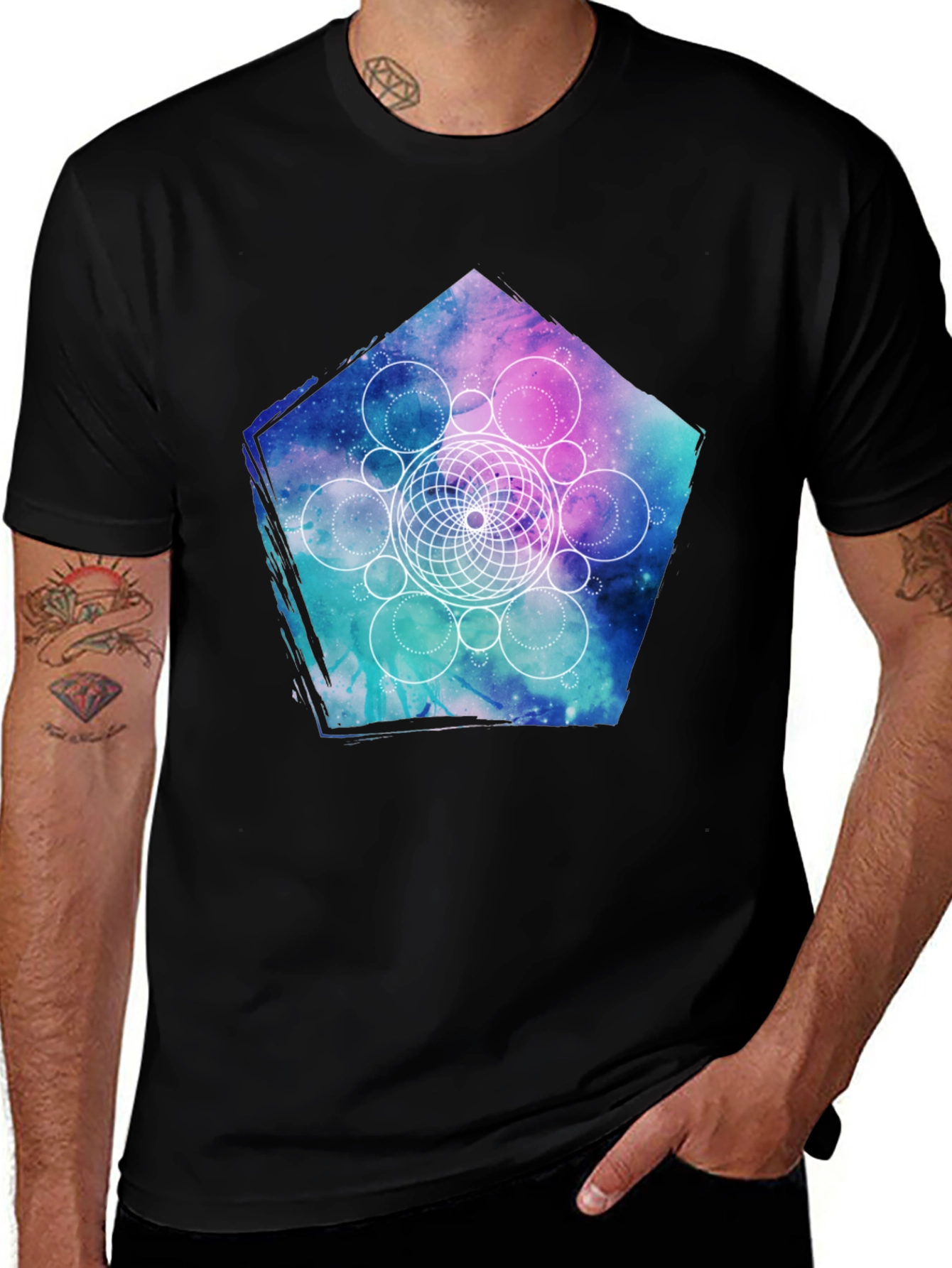Variant 6 of Geometric Galaxy Print Black T-Shirt