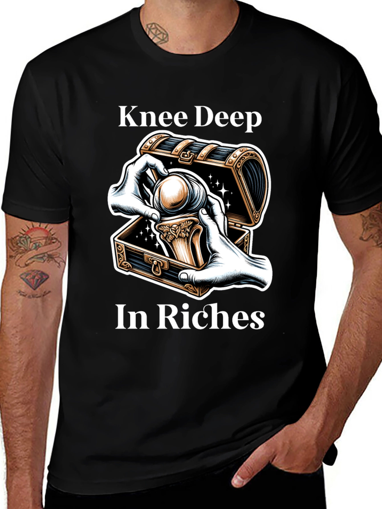 Variant 20 of Knee Deep in Riches Black Graphic Tee