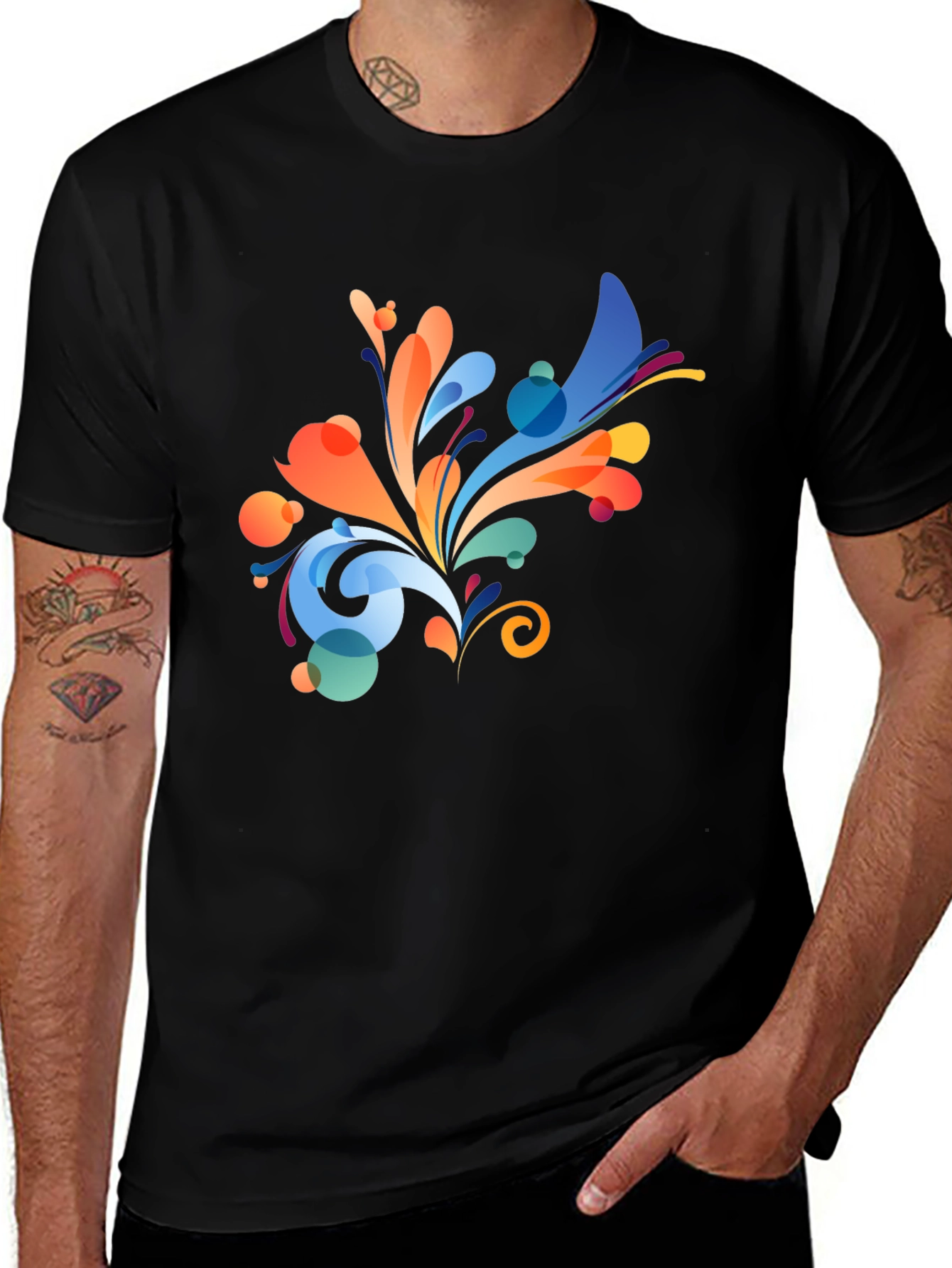 Variant 28 of Colorful Abstract Floral Print Black T-Shirt