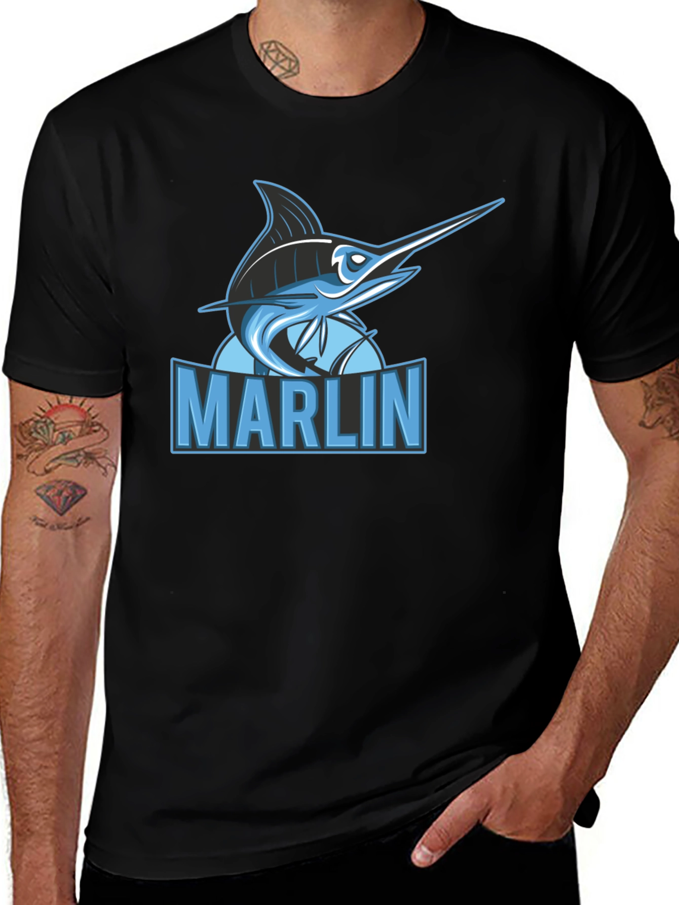 Variant 19 of Marlin Fish Graphic Print Black T-Shirt
