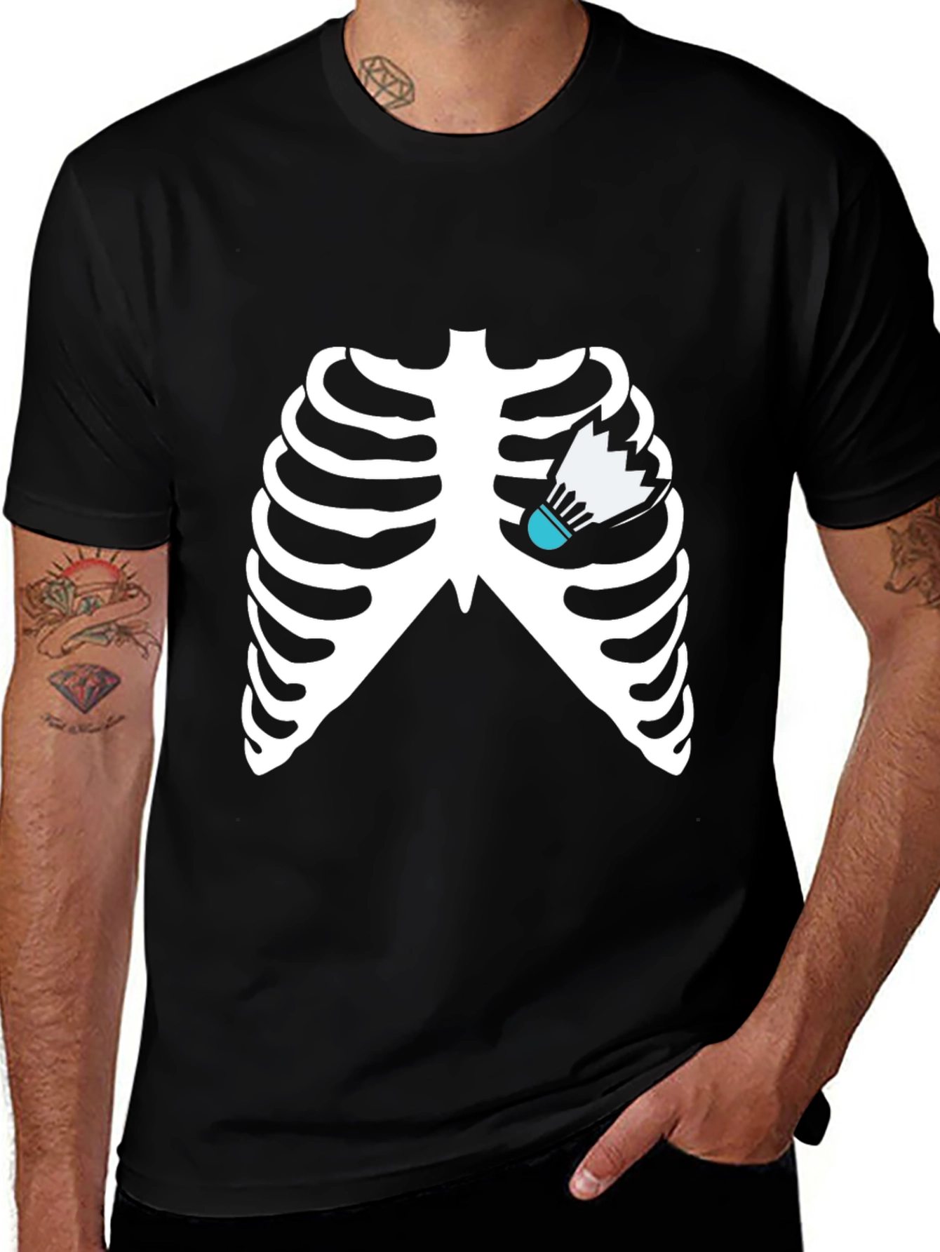 Variant 7 of Skeleton Ribcage Badminton Heartbeat T-Shirt