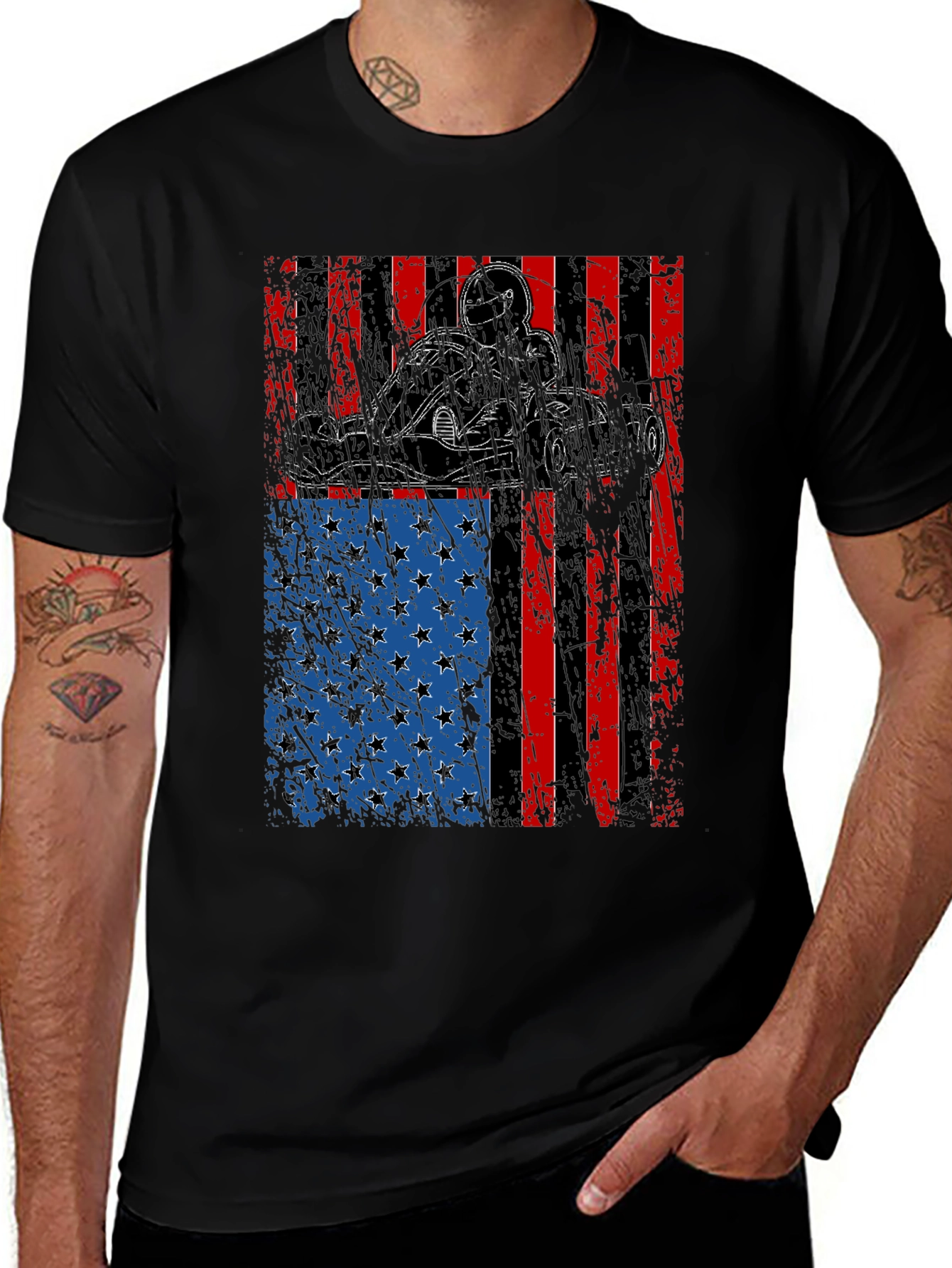 Go Kart American Flag Graphic T-Shirt