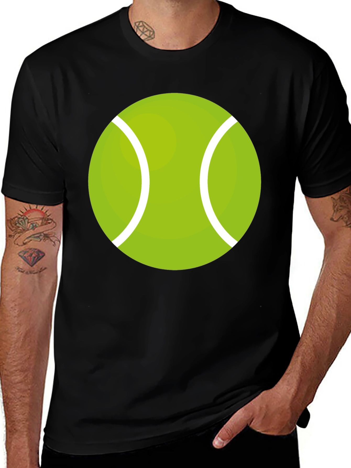 Variant 10 of Tennis Ball Graphic Tee - Black Cotton Casual Shirt