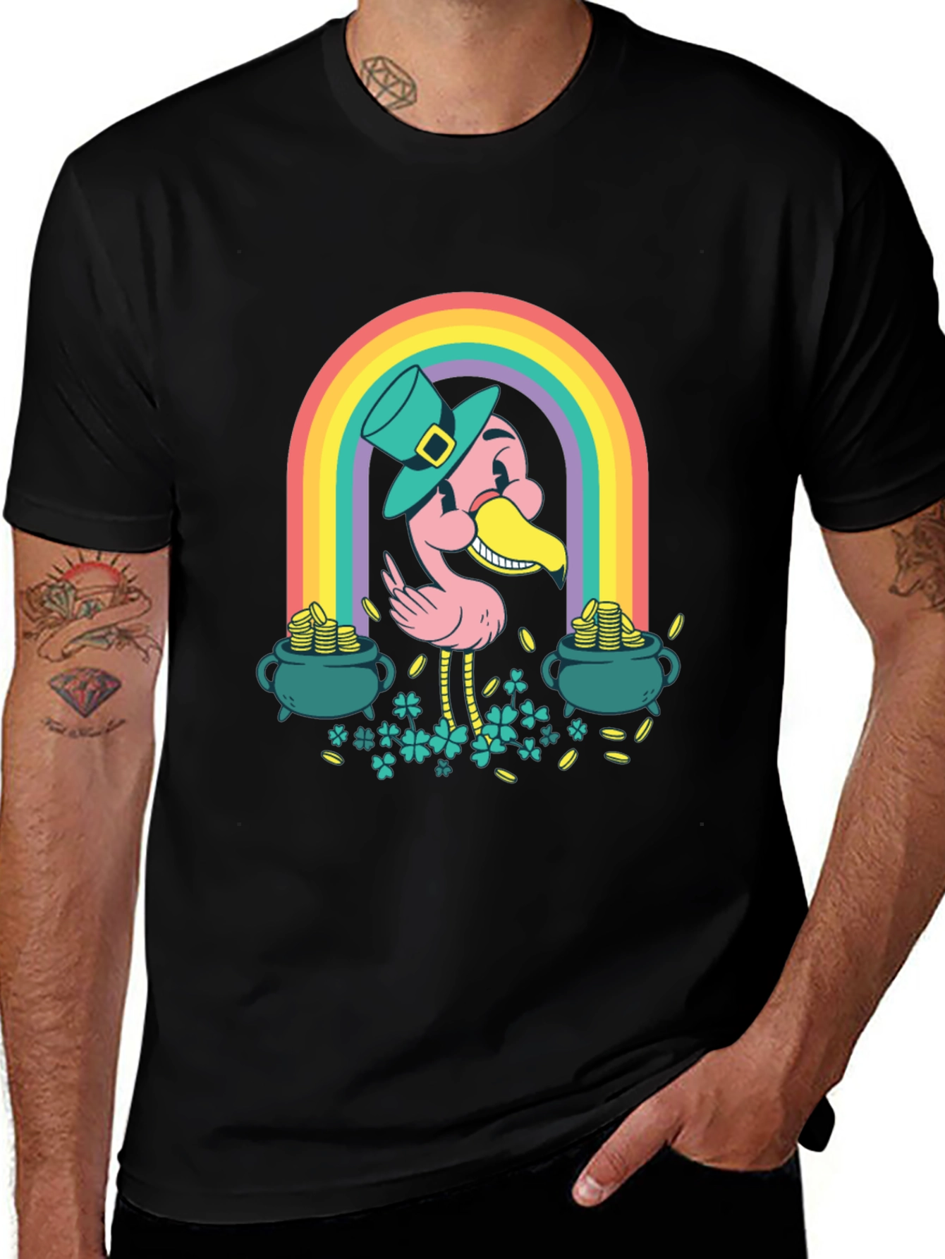 Lucky Flamingo Rainbow St. Patrick's Day T-Shirt