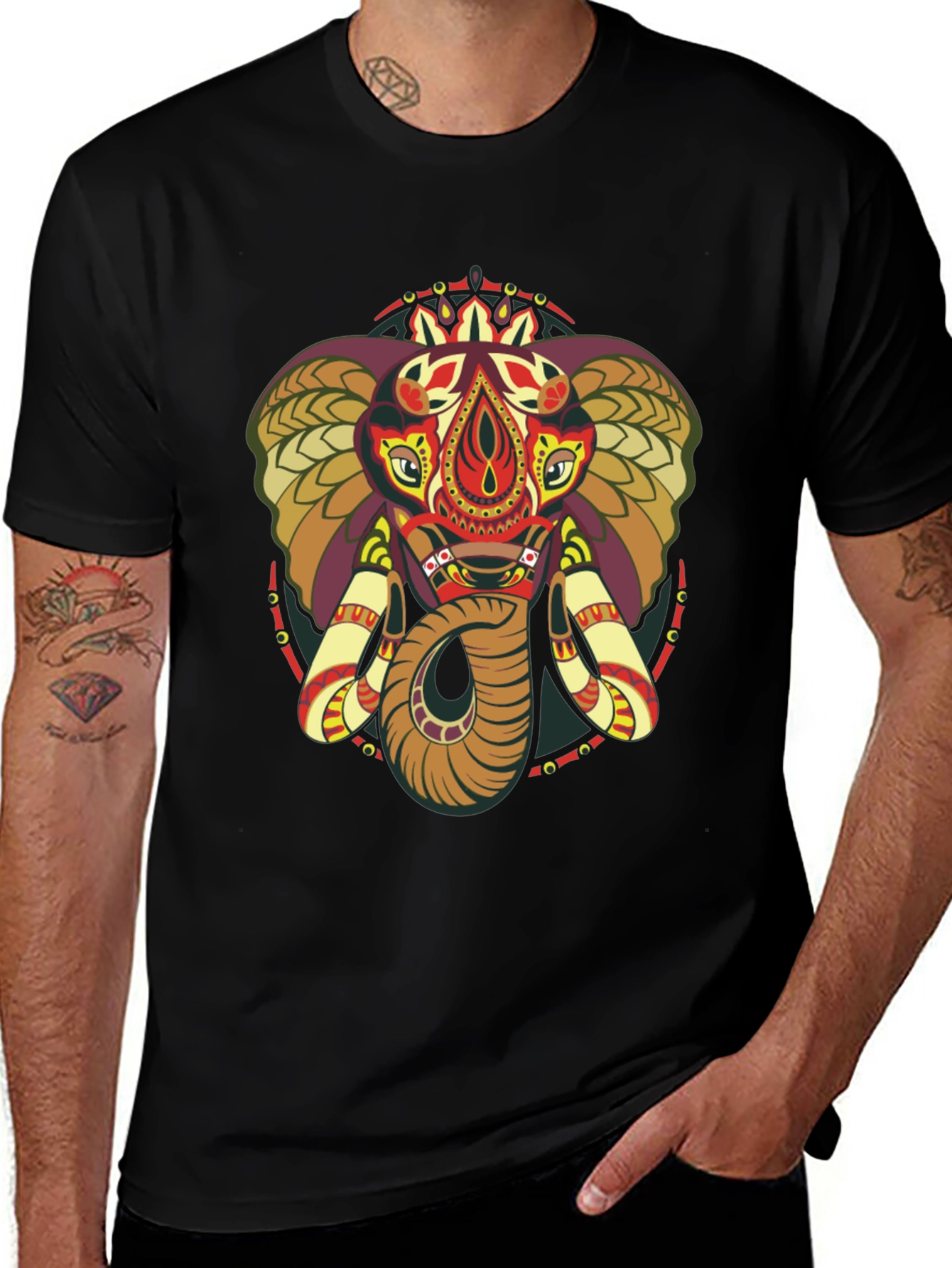 Variant 2 of Elephant Mandala Graphic Print Crew Neck Tee