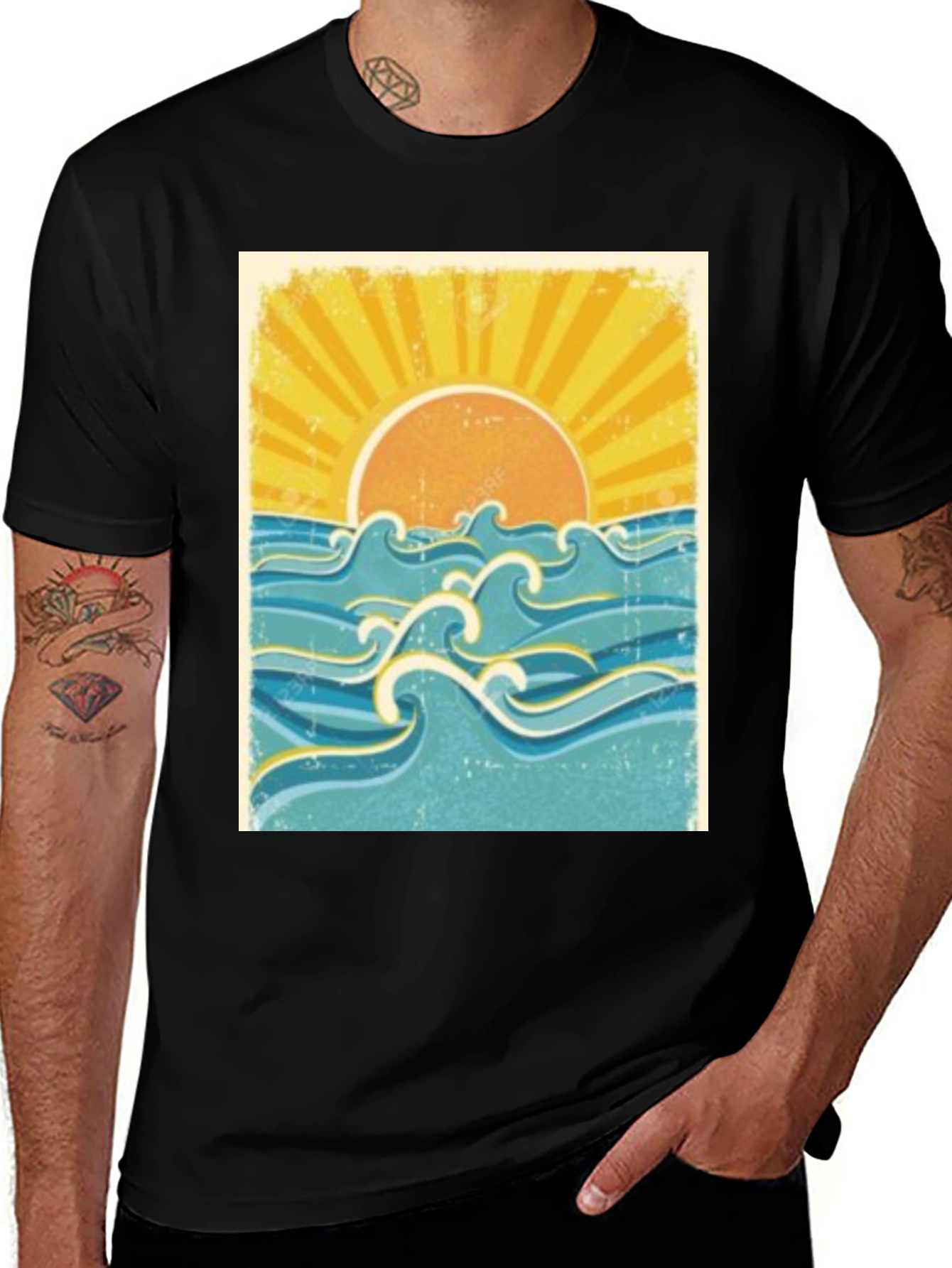 Variant 20 of Ocean Sunrise Graphic Tee - Black