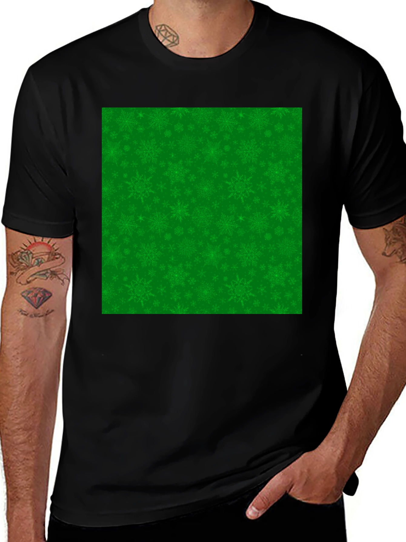 Variant 23 of Festive Green Snowflake Pattern T-Shirt