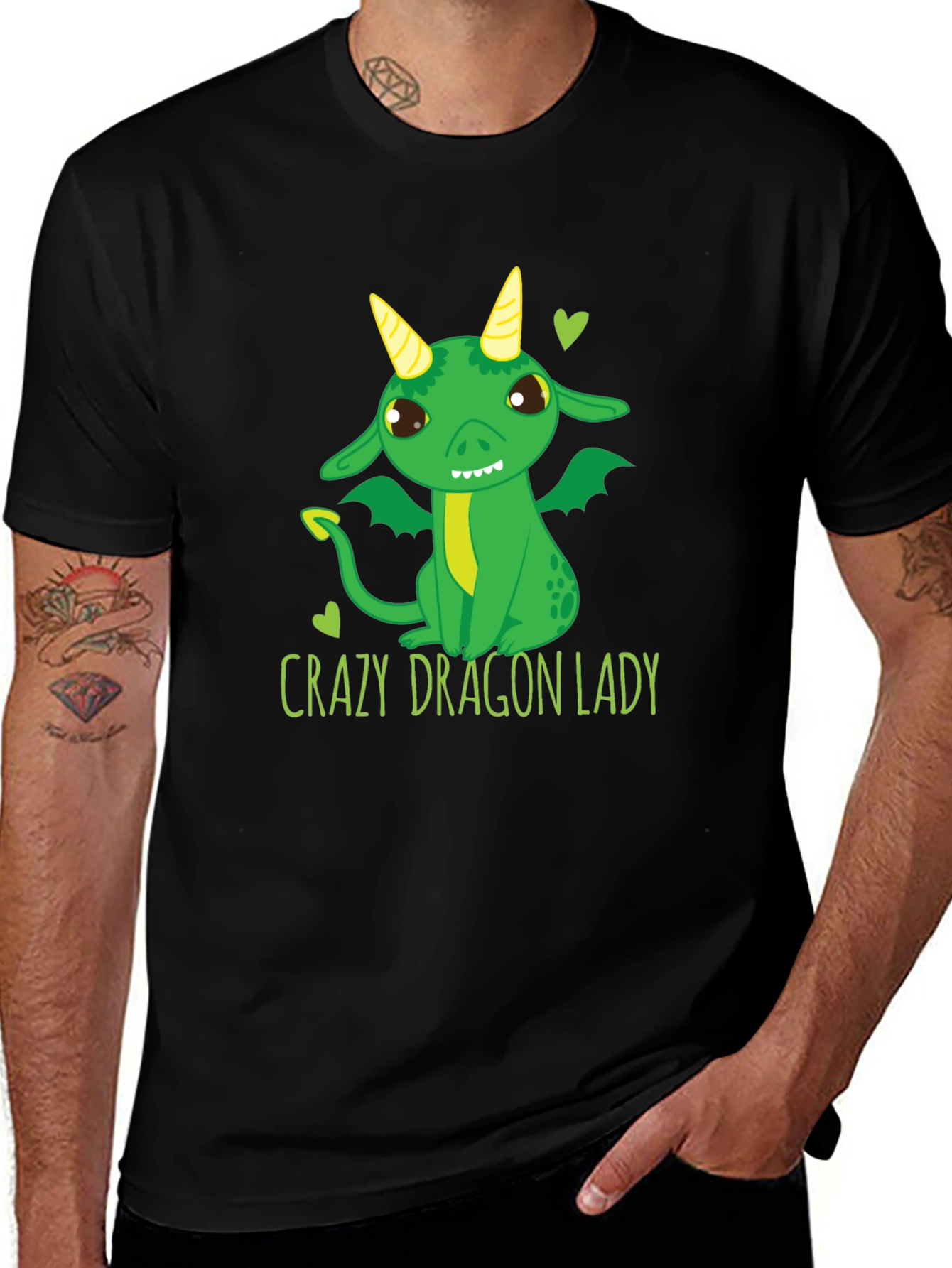 Variant 13 of Crazy Dragon Lady T-Shirt Black Cute Cartoon