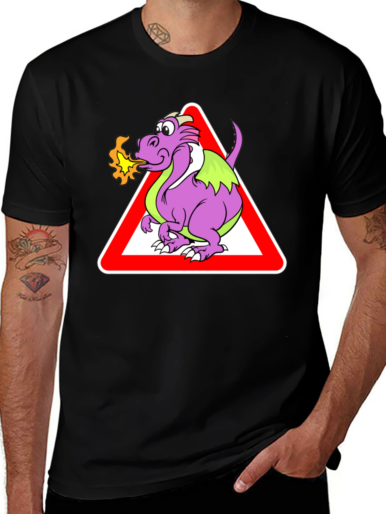 Variant 30 of Funny Dragon Warning Sign T-Shirt