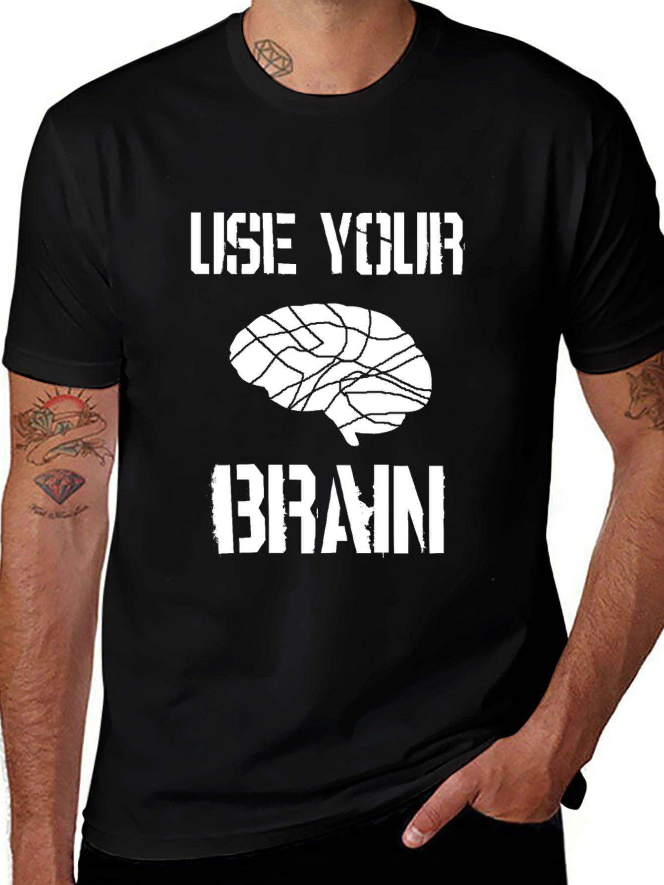 Variant 14 of Use Your Brain Graphic T-Shirt - Black Cotton Tee