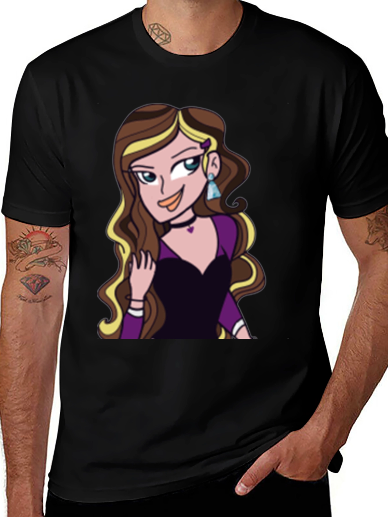 Variant 28 of Cartoon Girl Graphic Tee - Black Unisex T-Shirt