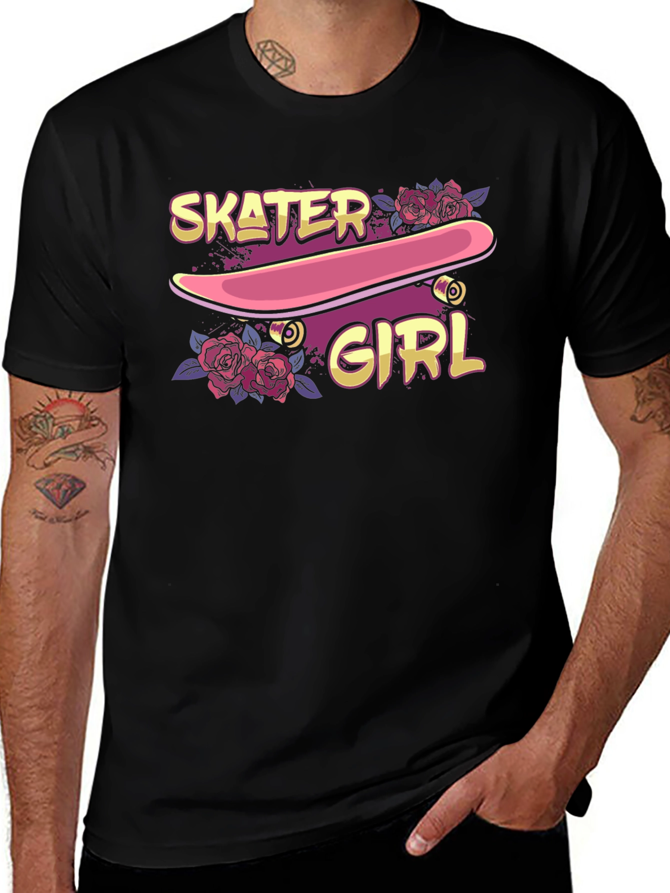 Variant 18 of Skater Girl Graphic T-Shirt - Black Crew Neck Tee