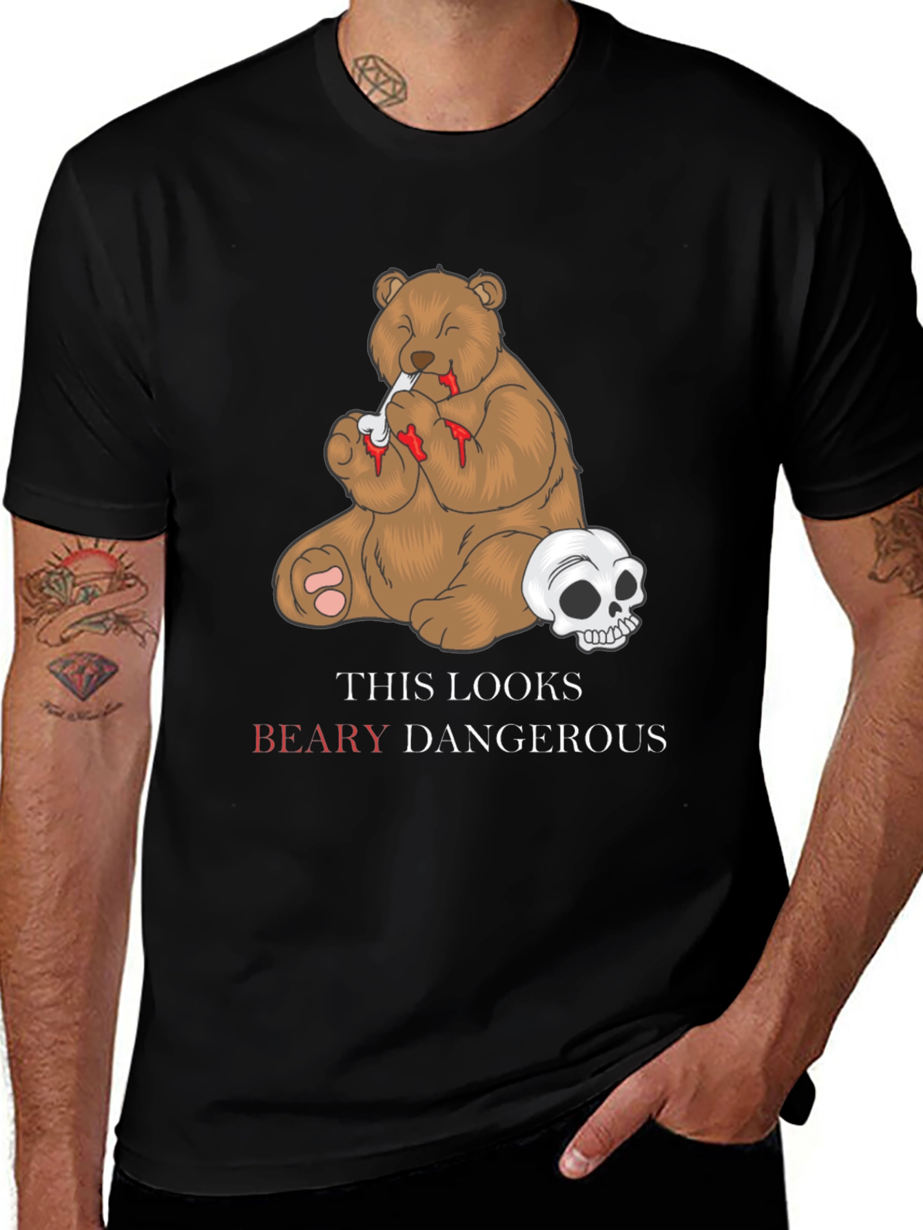 Variant 26 of Beary Dangerous Graphic T-Shirt - Black