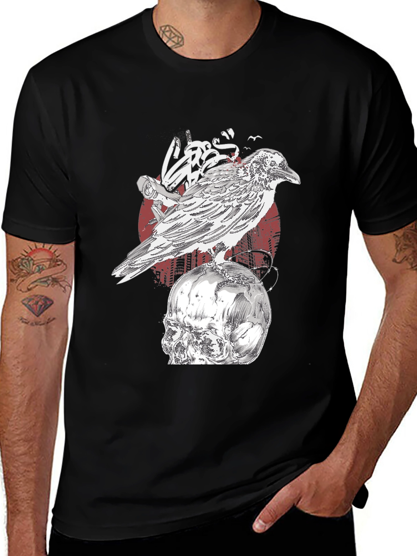 Variant 15 of Raven Skull T-Shirt - Gothic Graphic Tee