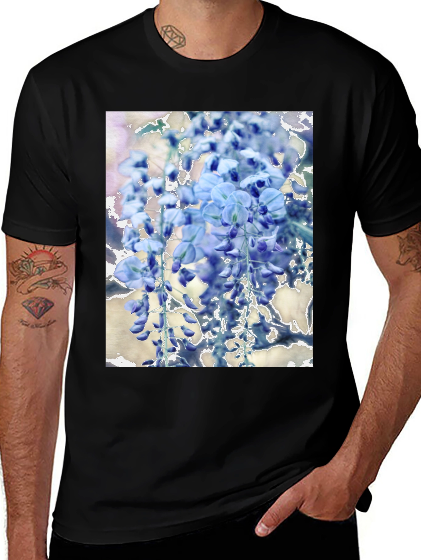 Variant 24 of Blue Floral Print Black T-Shirt