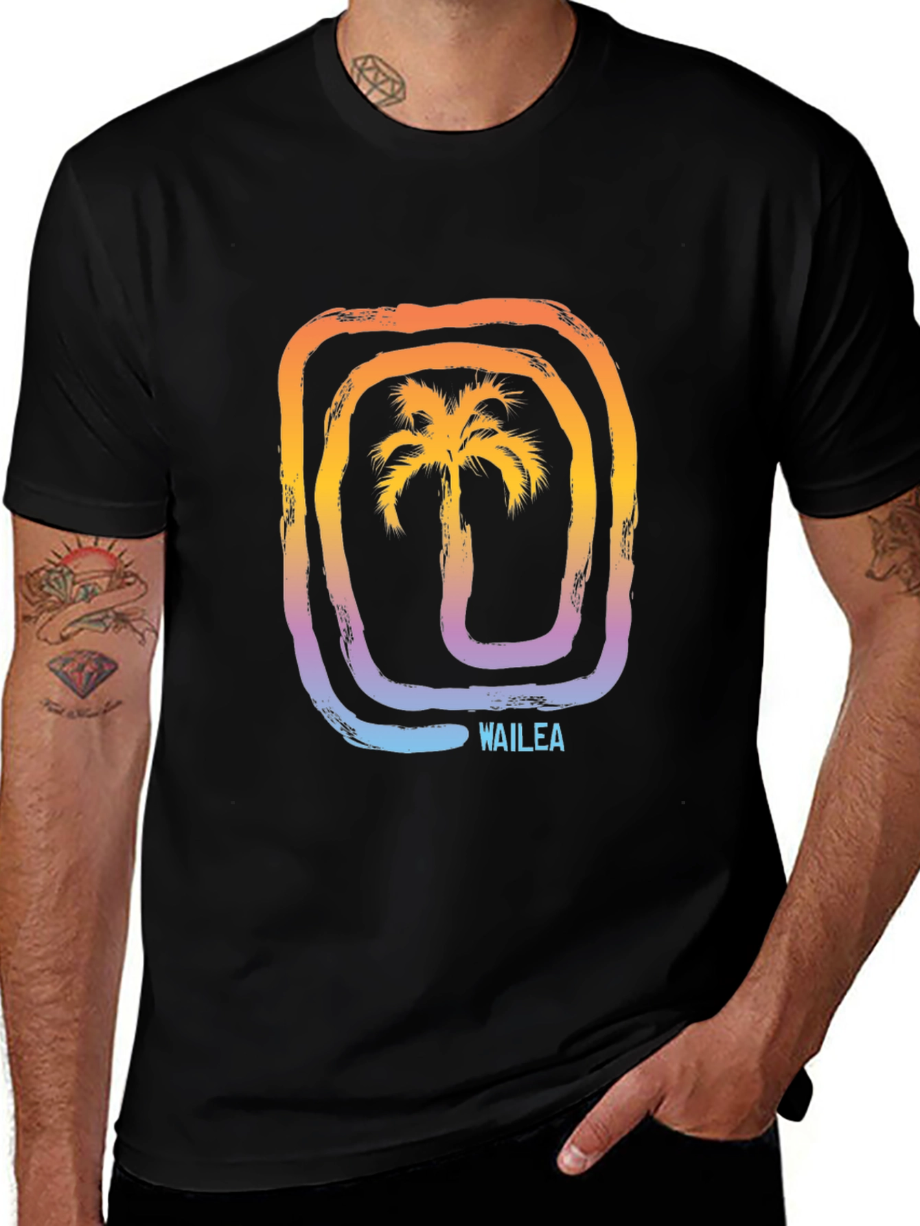 Variant 19 of Wailea Palm Tree Graphic Tee - Stylish Black T-Shirt