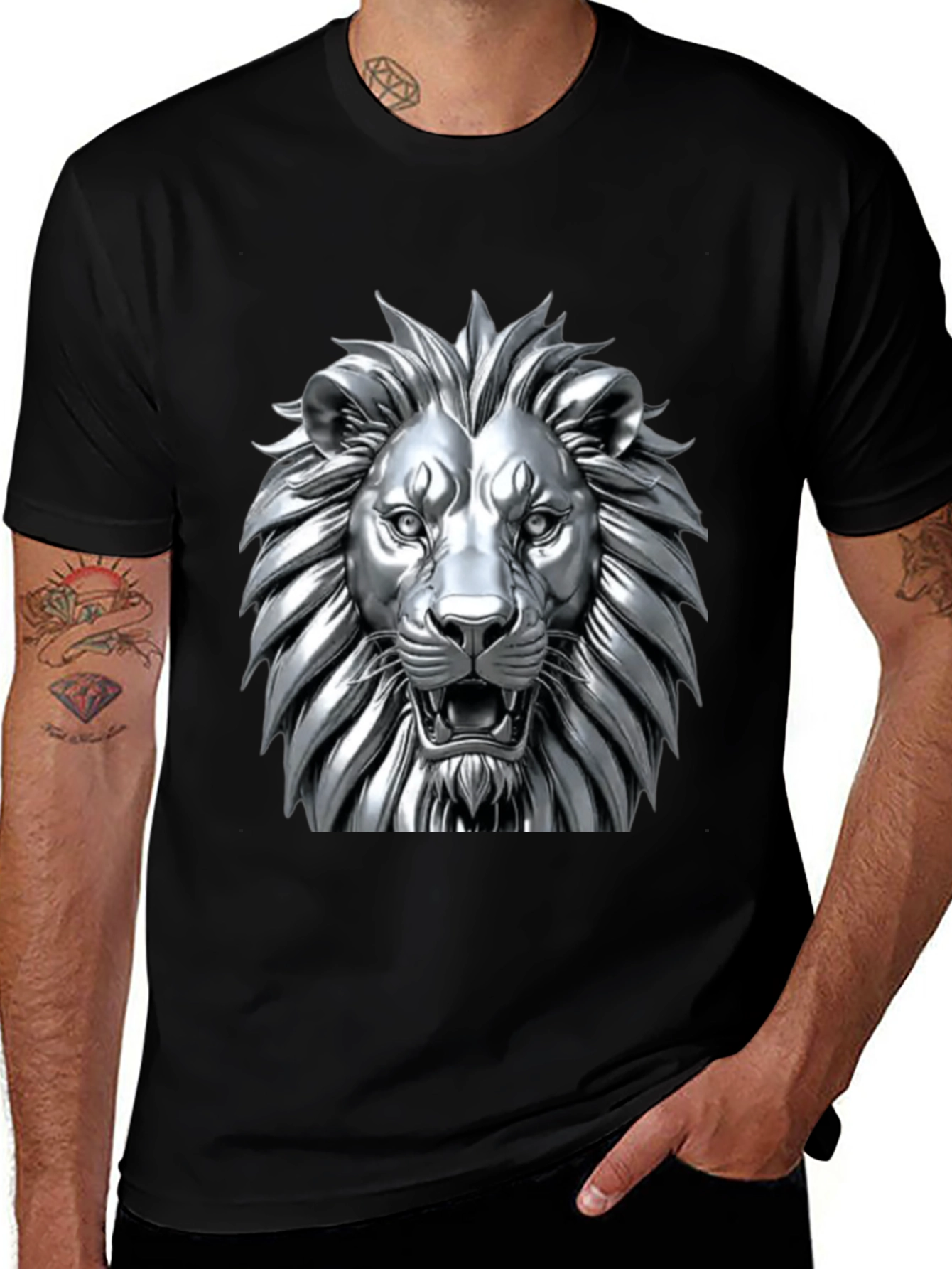 Variant 17 of Silver Lion Graphic Black T-Shirt