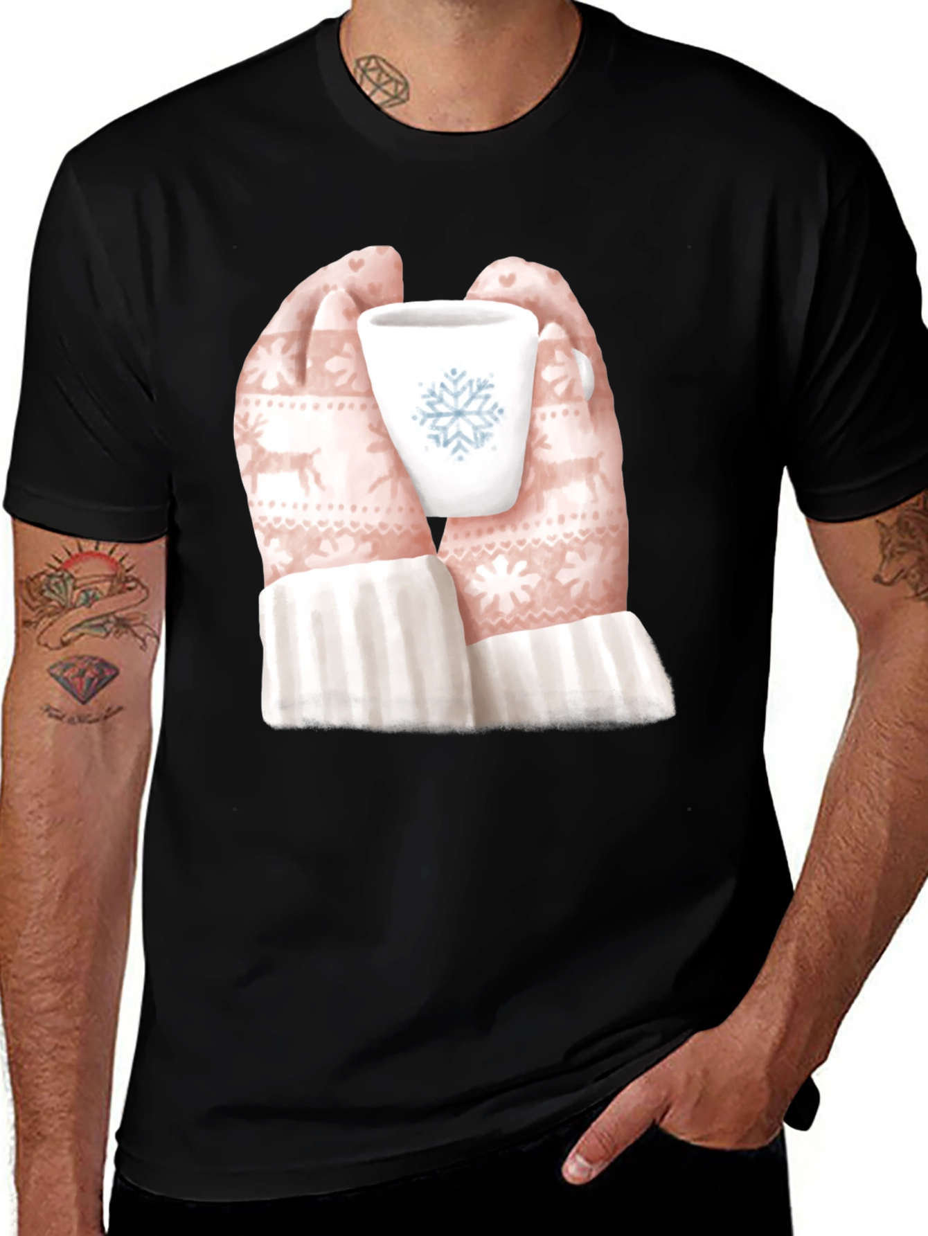 Winter Warmth T-Shirt: Cozy Hands Holding Snowflake Mug