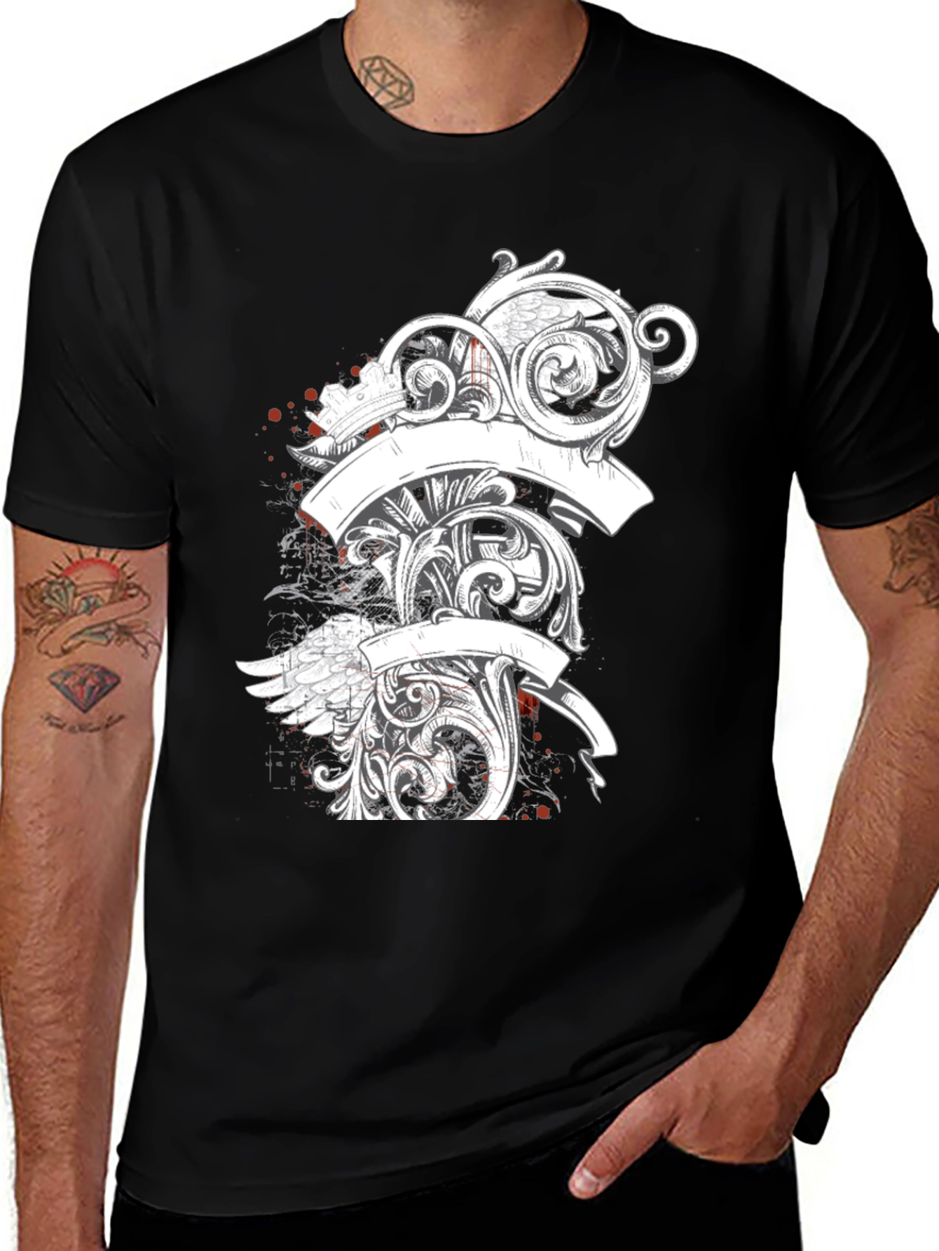 Variant 30 of Elegant Scrollwork Graphic Tee - Black Cotton T-Shirt